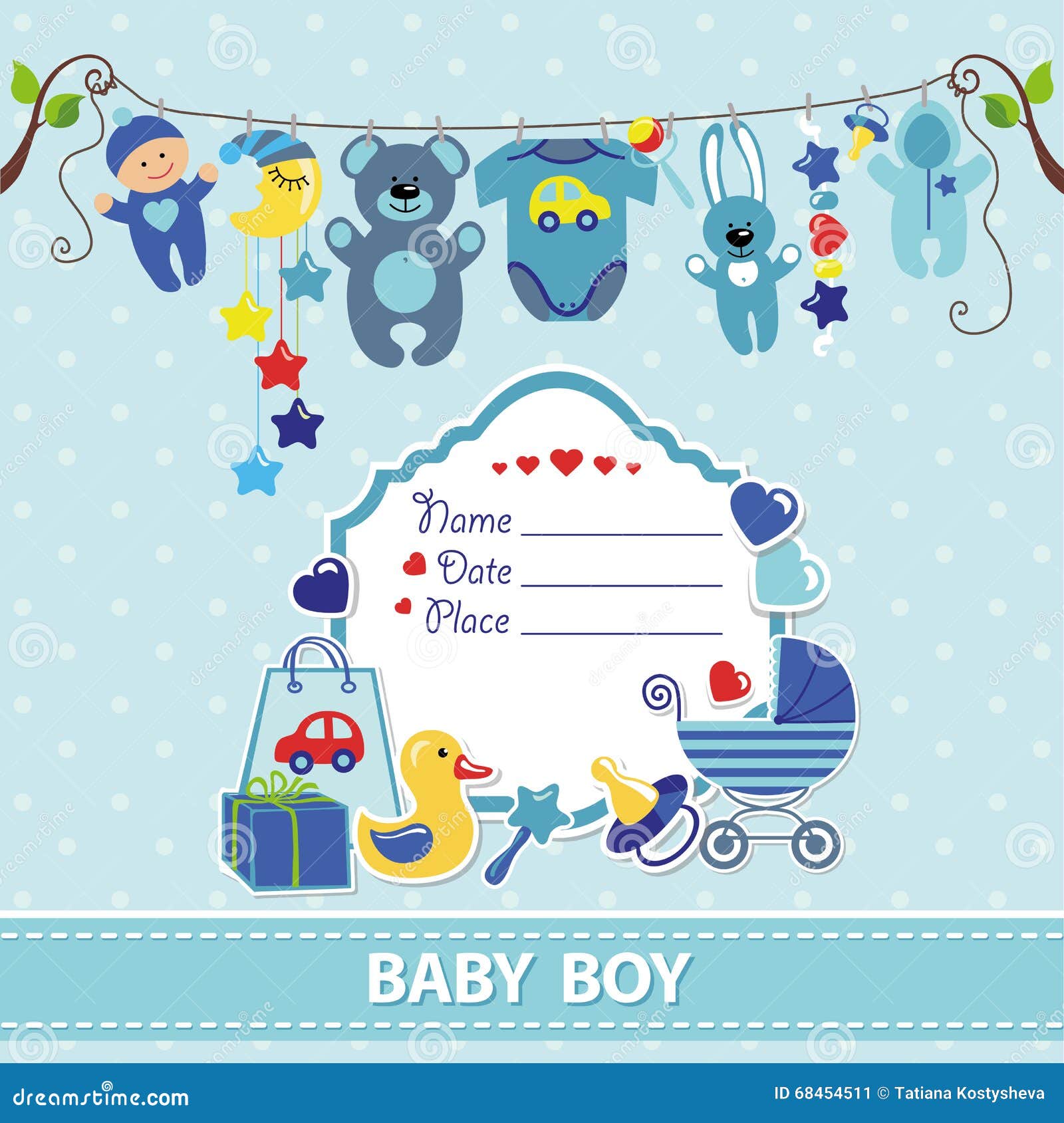 New Born Baby Boy Card Shower Invitation Template Stock Vector