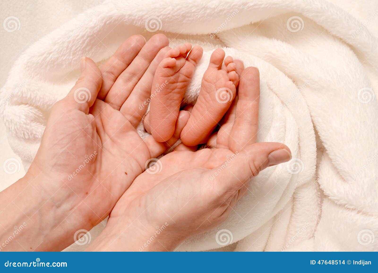 new-born baby feet in moms hand.