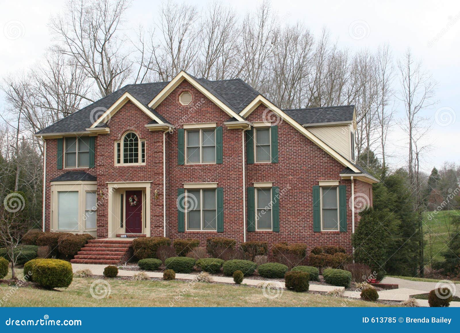 New brick home stock image. Image of blue, garden, real 613785