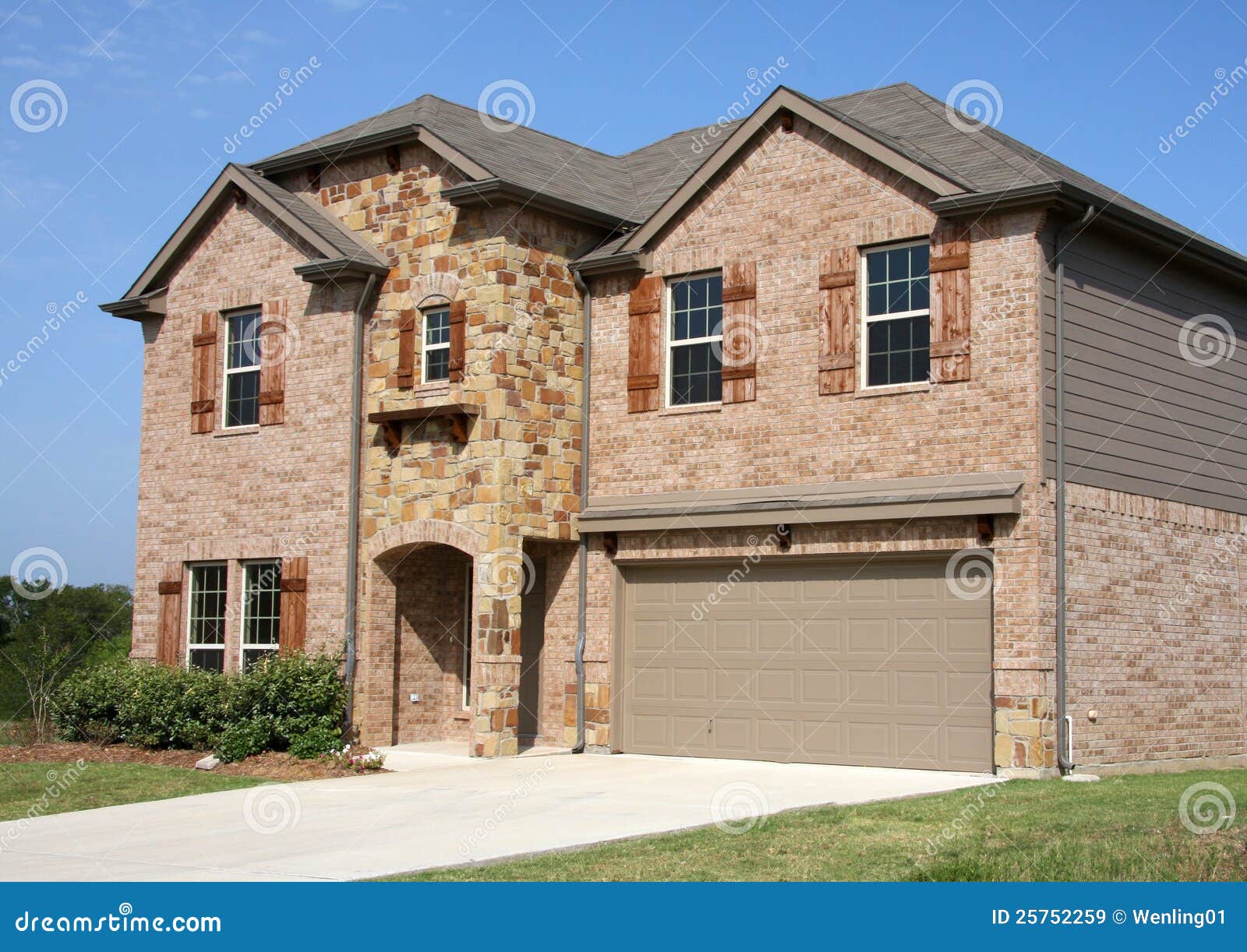 A New Two Floors Brick  House  In Suburban Royalty Free 