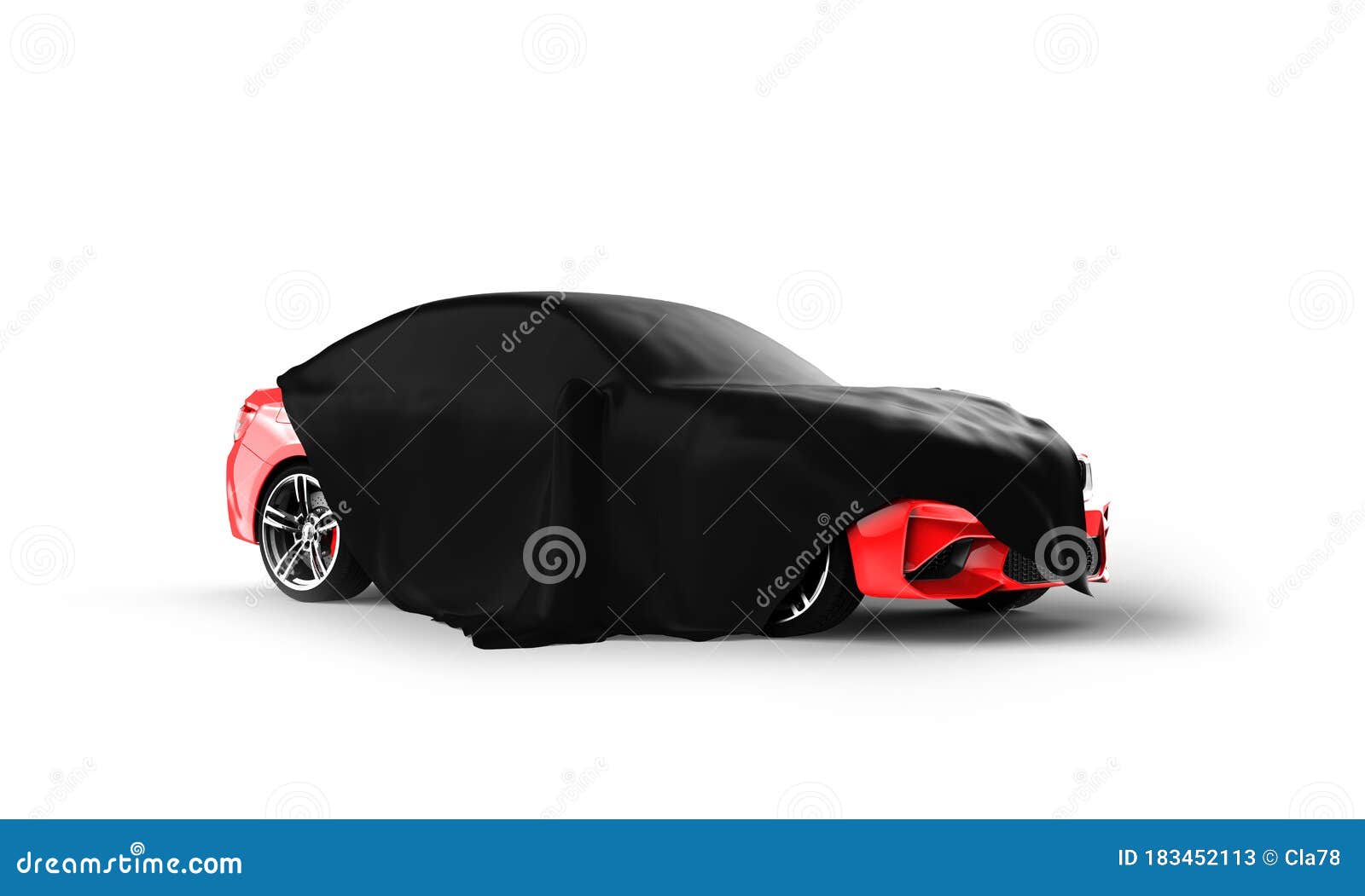 New Car Hidden Under Black Cover on White Background Stock Illustration