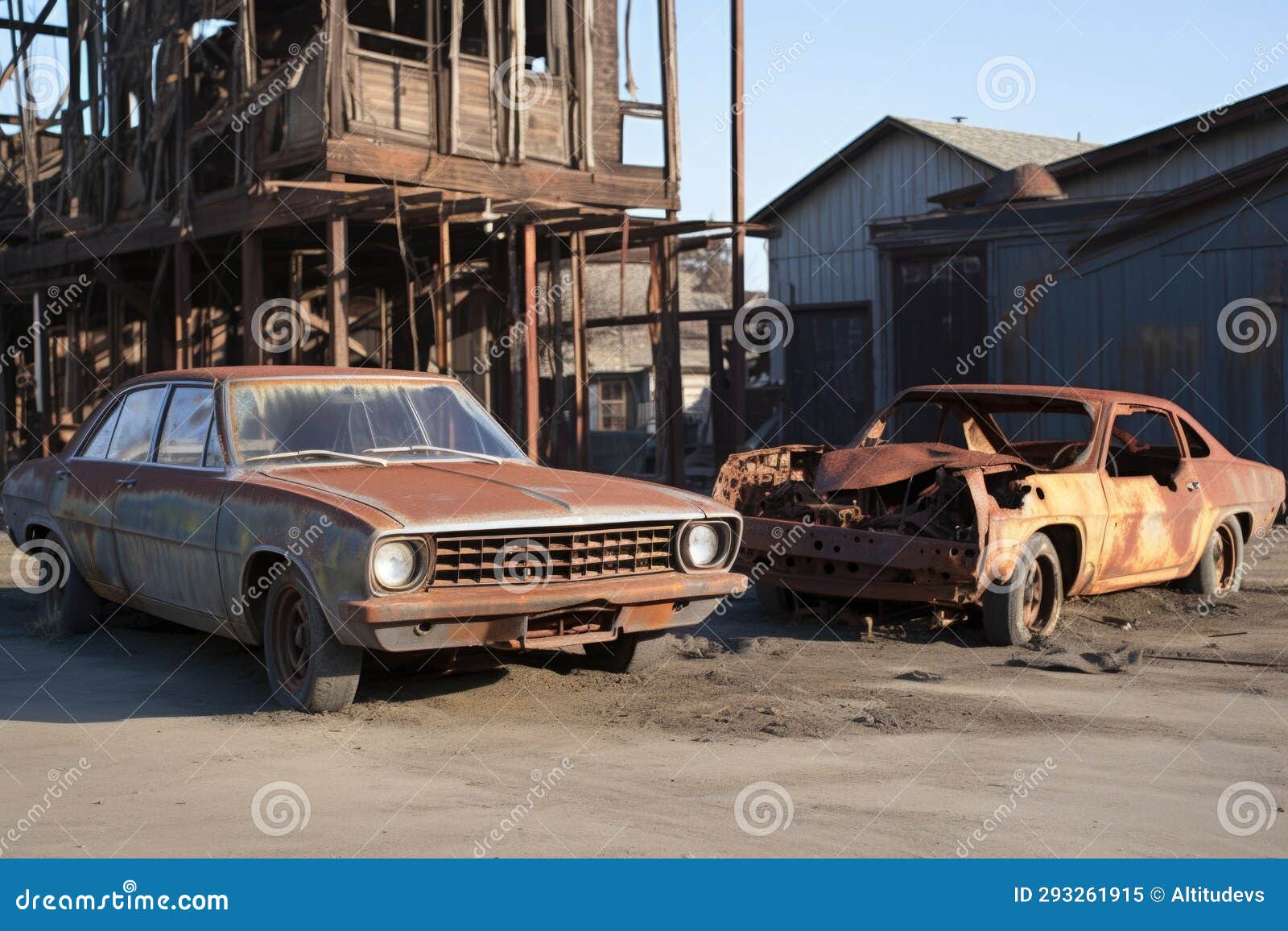 New Car Next To Rusted Version of the Same Model Stock Image Image of