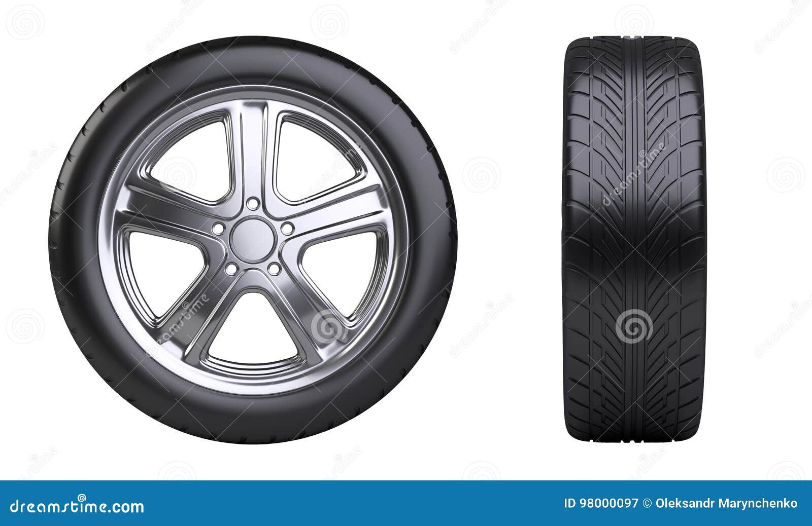 New Car Wheel, Front and Side View. Stock Illustration Illustration