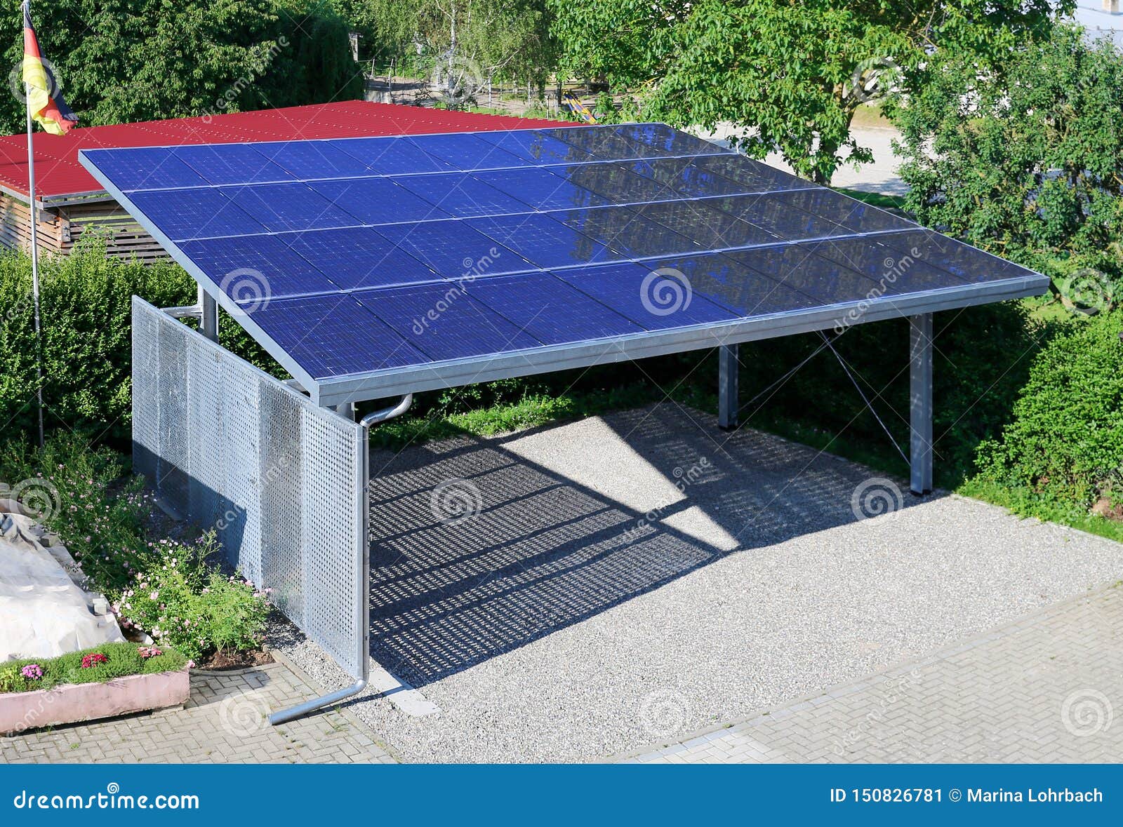 New Carport With Semi Transparent Photovoltaik Moduls Stock Image Image Of Cell Environmental 150826781