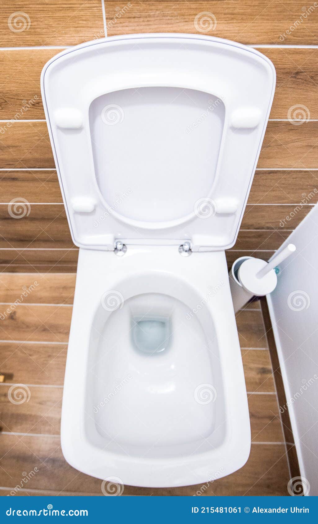 New Ceramic Toilet Bowl Near Wood Wall. Stock Image Image of bath