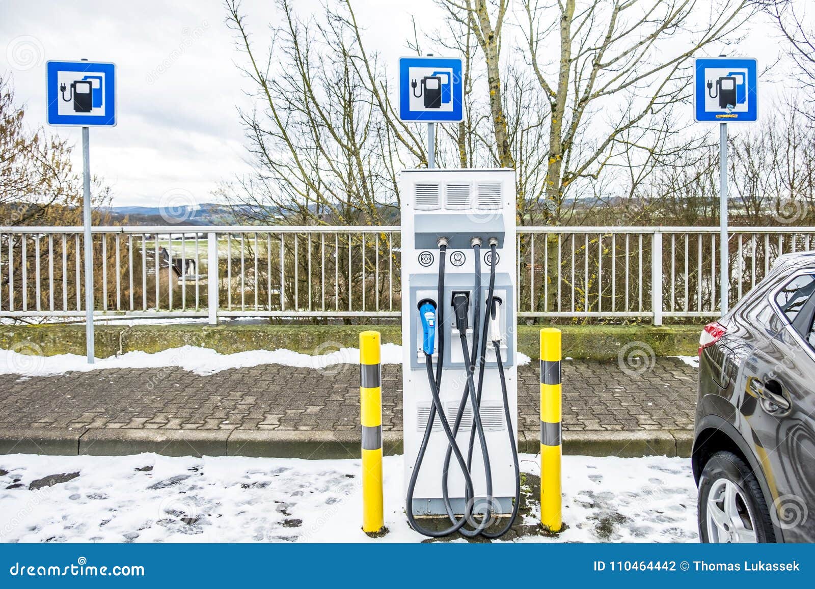 New Charging Stations at a Service Station in Germany Stock Photo