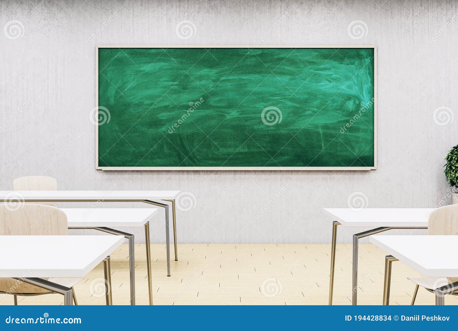 Empty White Classroom Background with Green Chalkboard Table and Seat on  Wooden Floor. Education and Back To School Concept Stock Illustration -  Illustration of education, classroom: 220056564