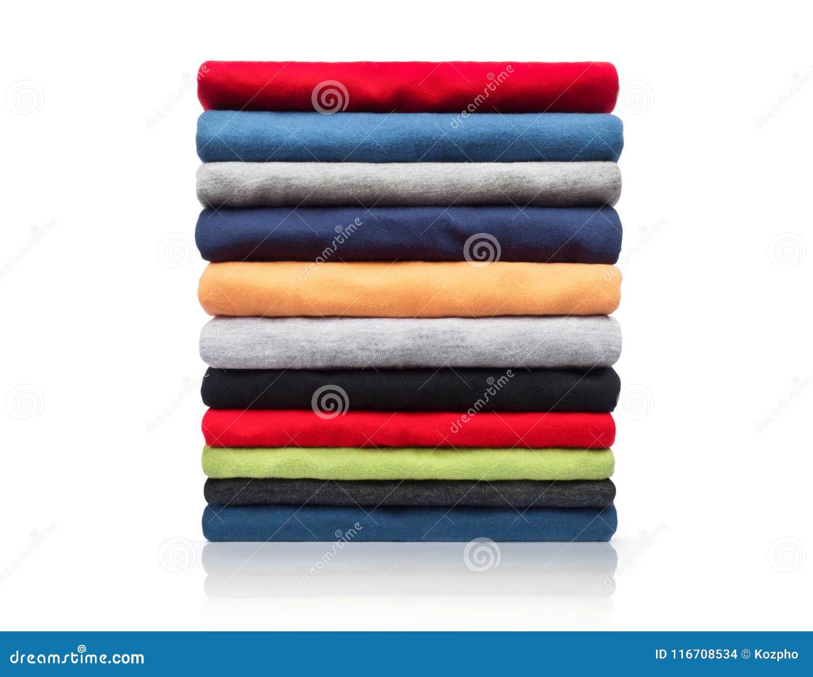 New Colored Clothing Stacked in a Pile Close-up on White Stock Photo ...