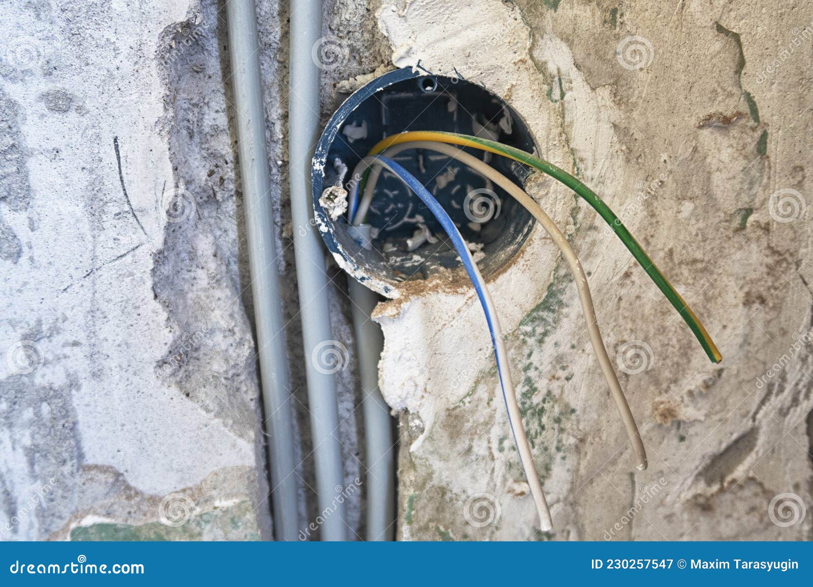 Replacement of the Electrical Cable in the Old Apartment Stock Image