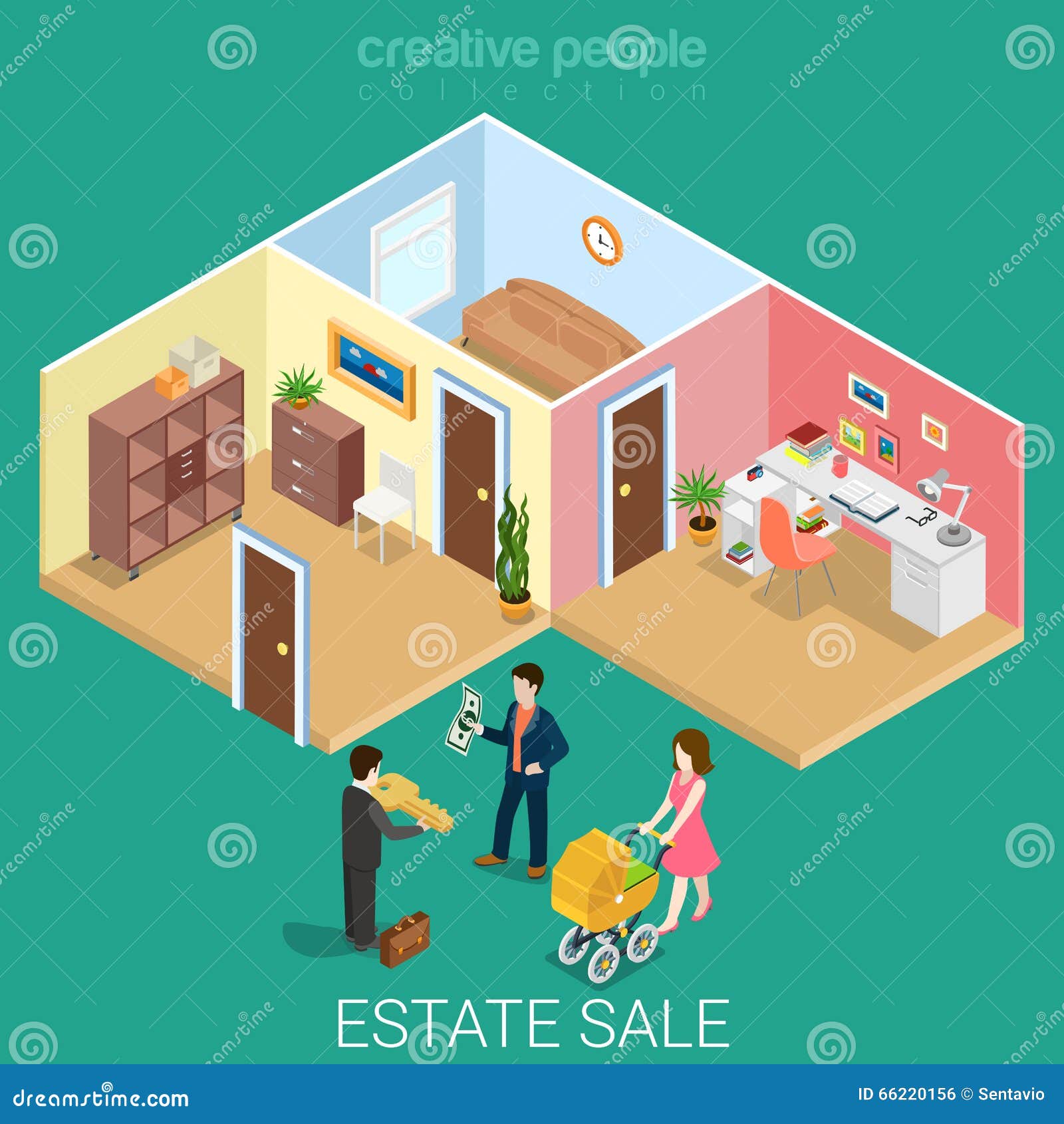 new family accomodation sold real estate flat 3d isometric