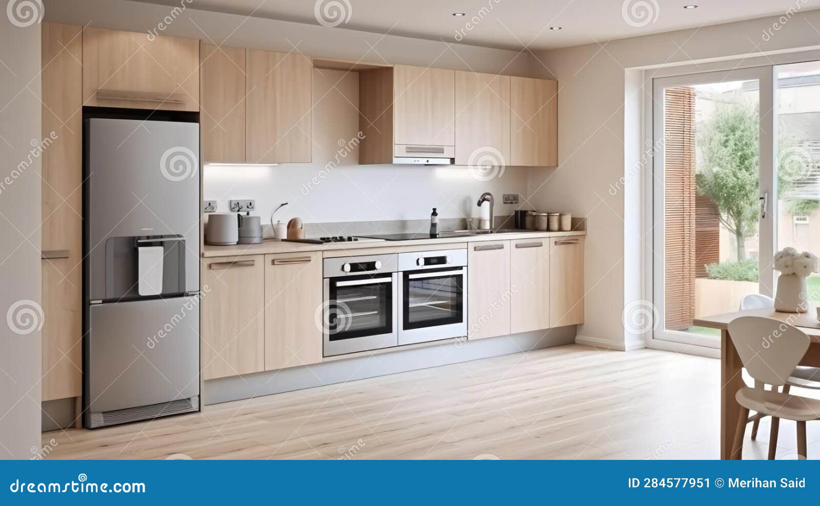 New Fitted Kitchen with Built in Appliances. Stock Illustration