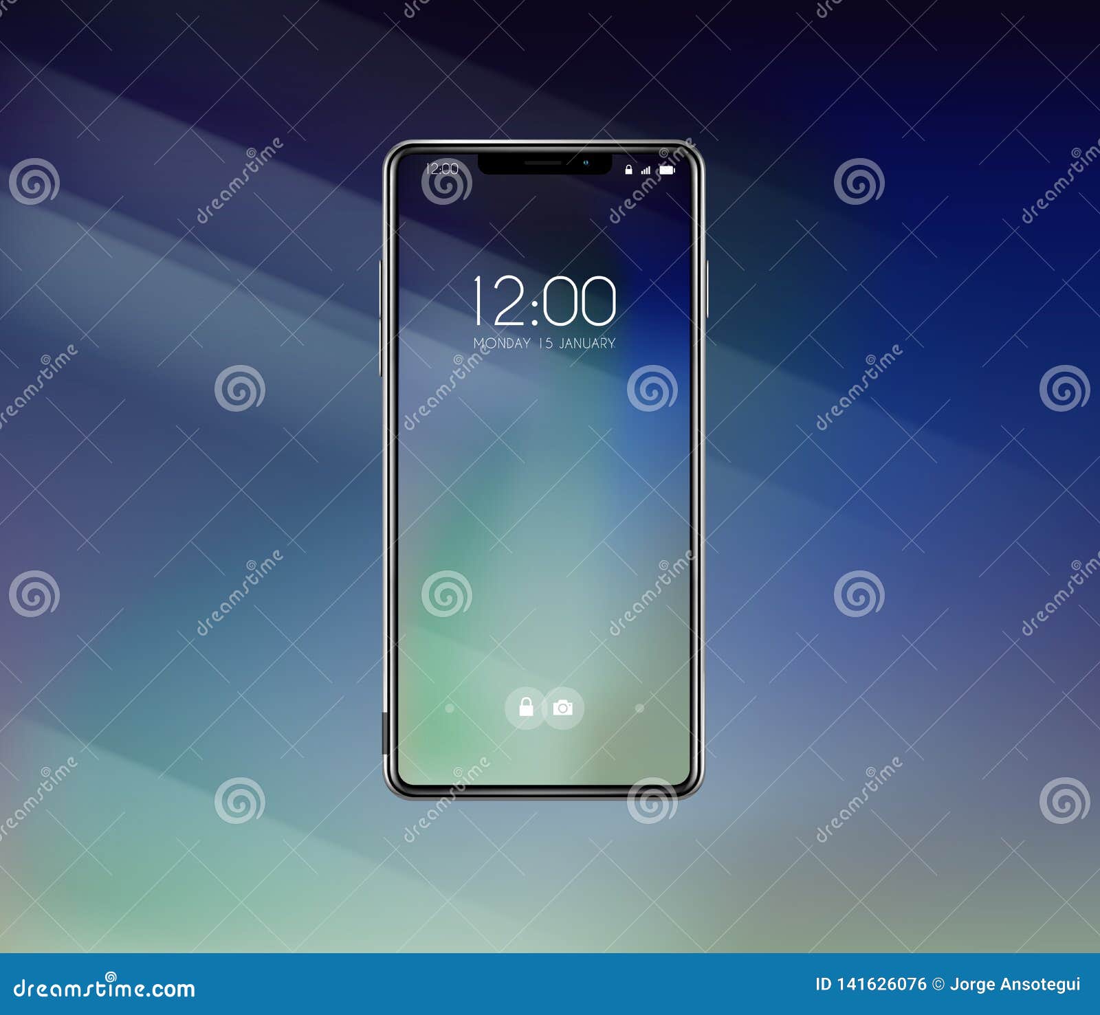 new front smartphone, phone prototype with advertisment background. mobile with background and hour screen. mockup model for add,
