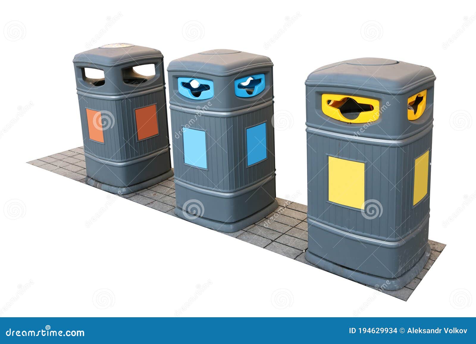 New Garbage Cans Installed on the Street Isolated Stock Photo Image