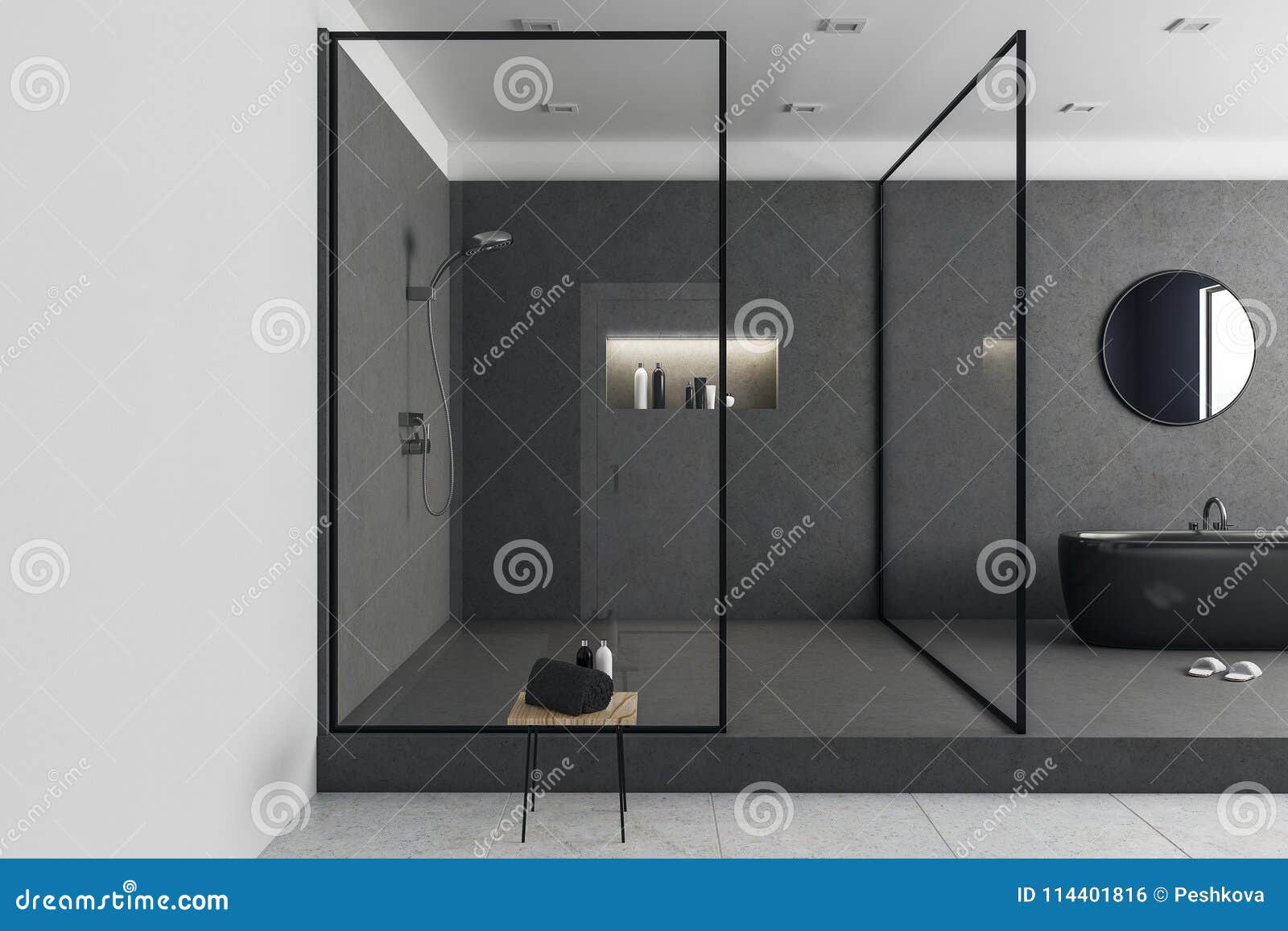 New Glass Bathroom Interior Stock Illustration - Illustration of ...