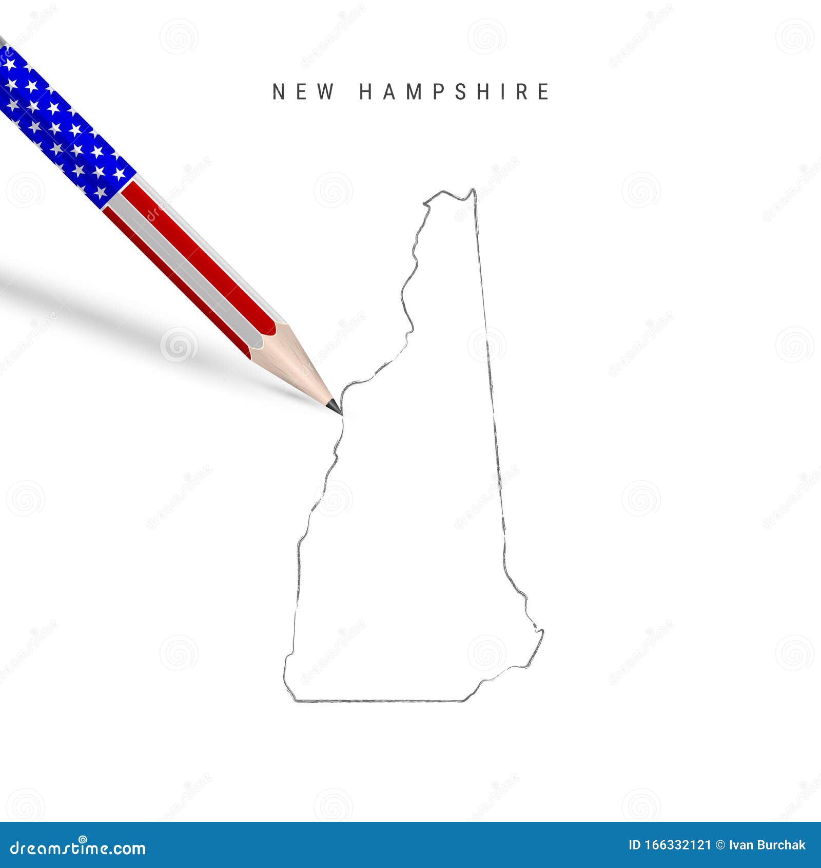 New Hampshire Us State Vector Map Pencil Sketch New Hampshire
