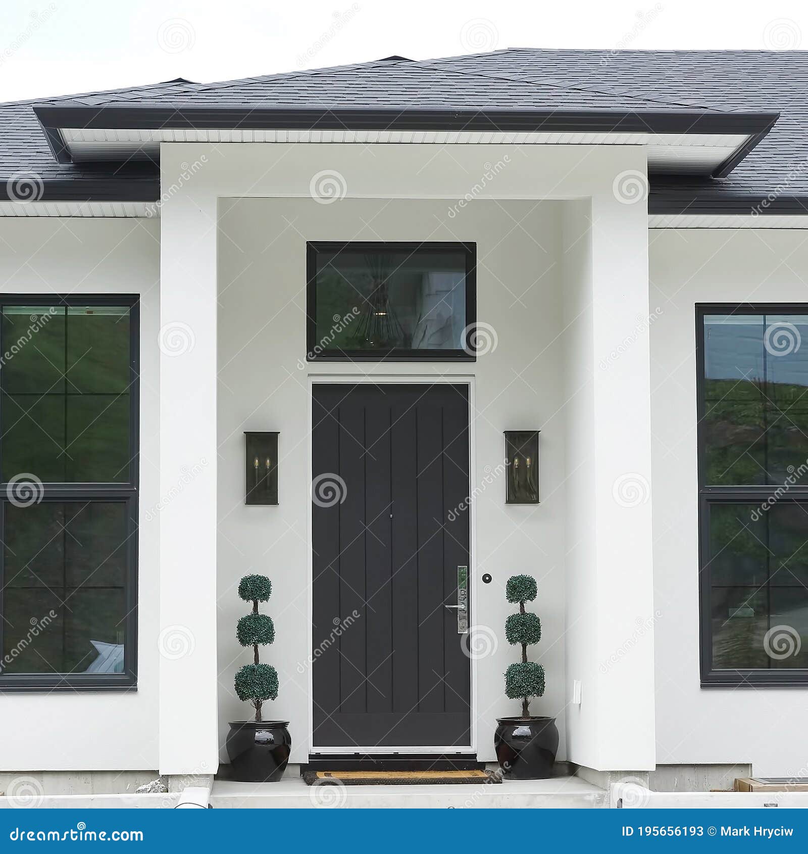 new home house exterior black white modern entrance door elevation