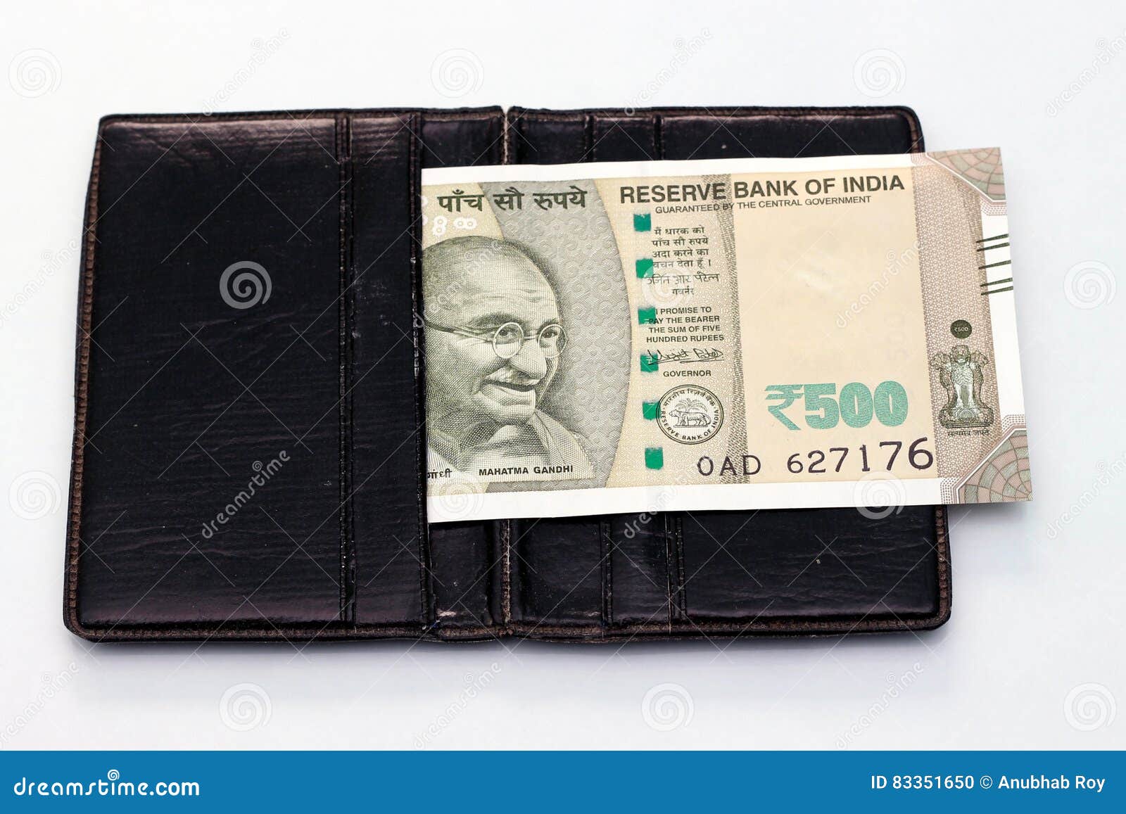 Indian Five Hundred 500 Rupee Cash Note in Brown Color Wallet Leather Purse  on a Wooden Table. Business Finance Economy Concept Stock Photo - Image of  finances, buying: 143039558