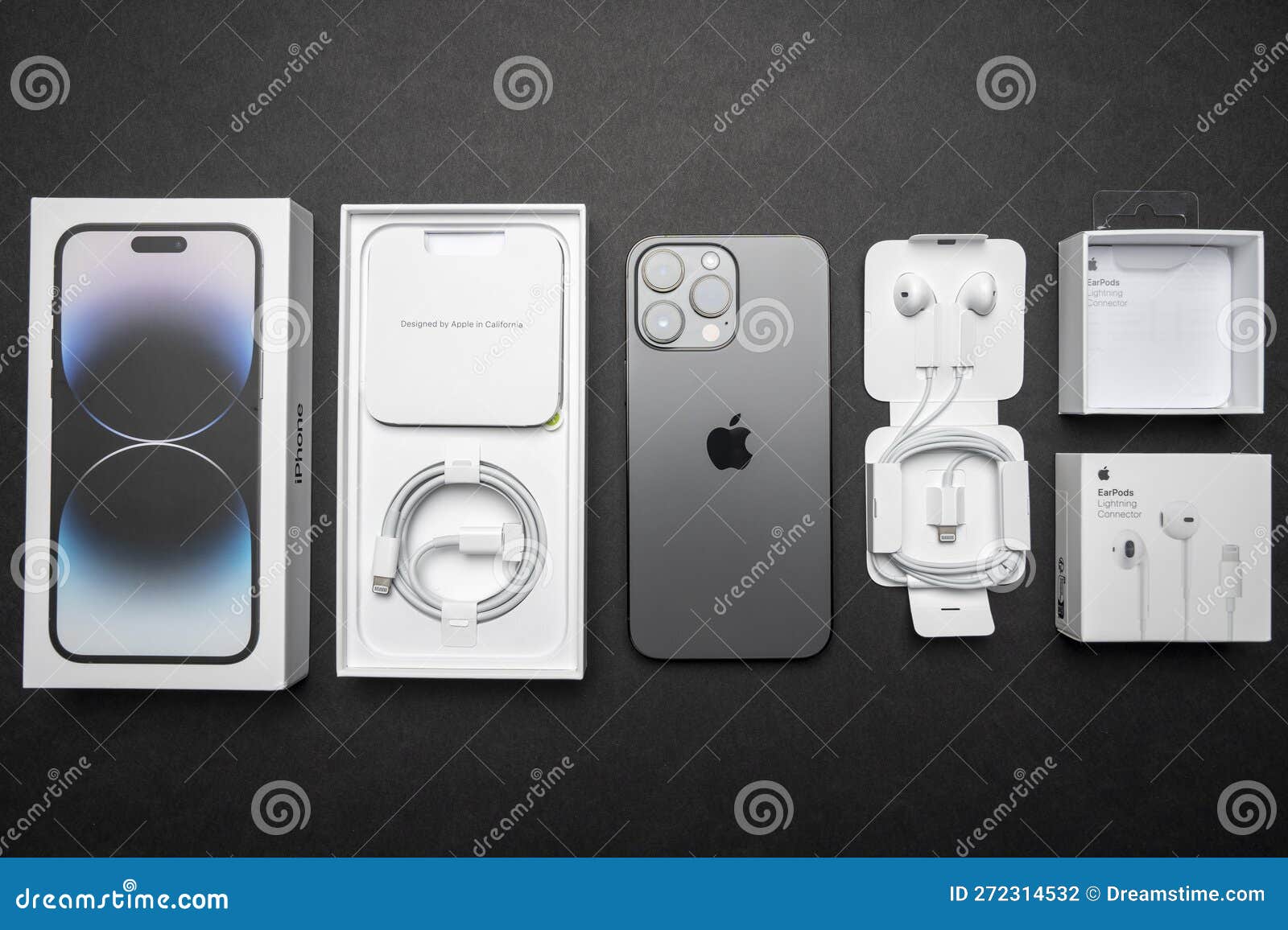 New iPhone 14 pro max and Apple Earpods, Airpods white earphones in an open  box. Isolated colorful background Stock Photo - Alamy