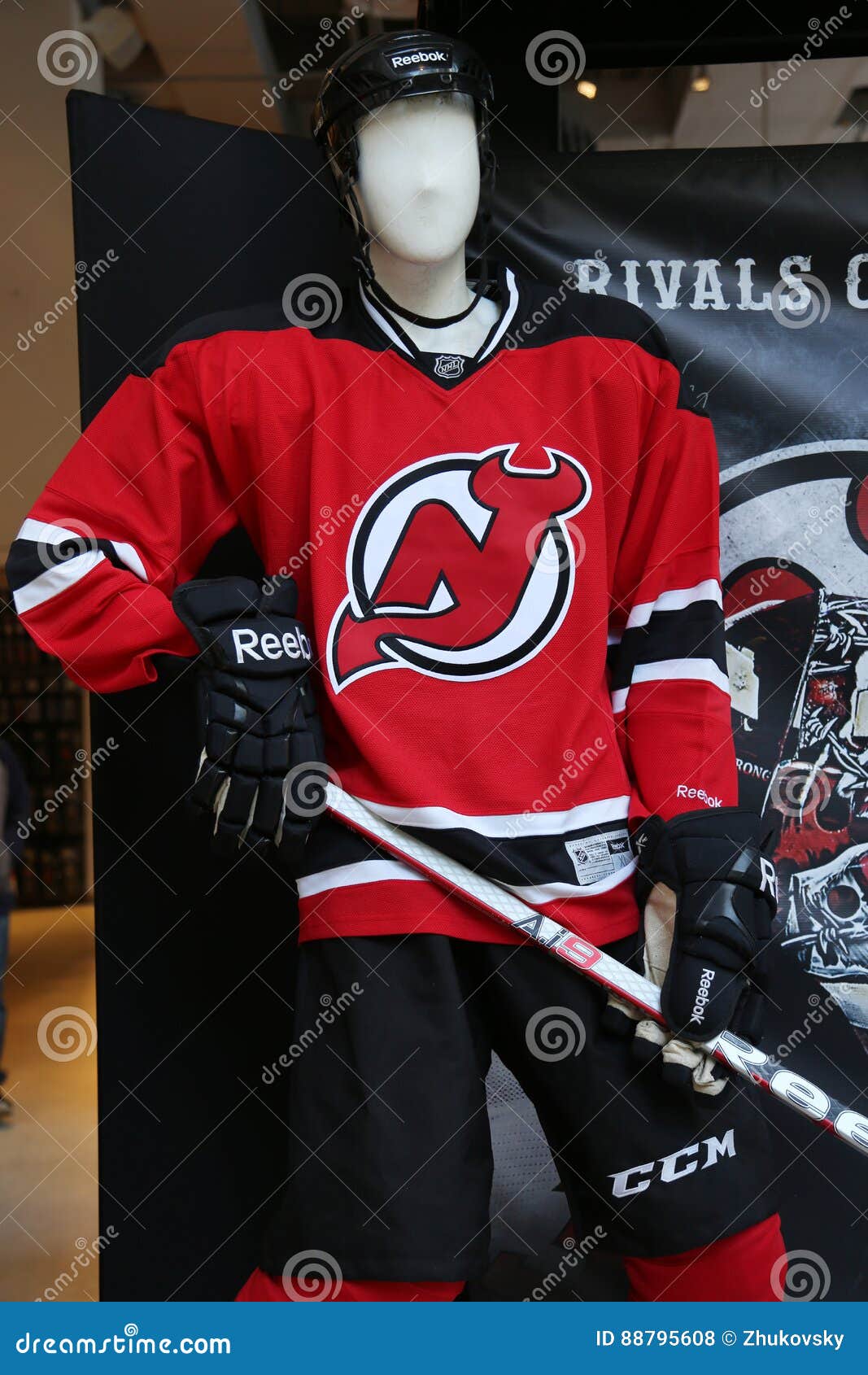 New Jersey Devils Uniform on Display at NHL Store in Midtown Manhattan. Editorial Stock Photo - Image of manhattan, playoff: 88795608