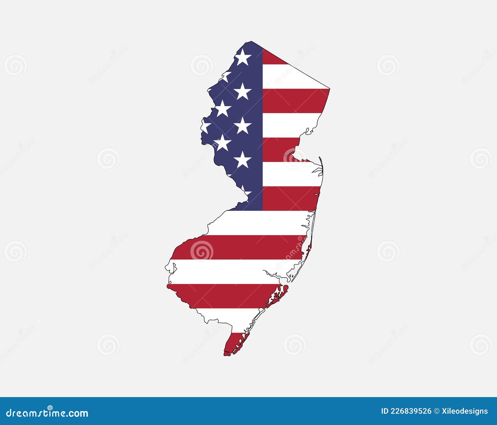 New Jersey Map on American Flag. NJ, USA State Map on US Flag Stock