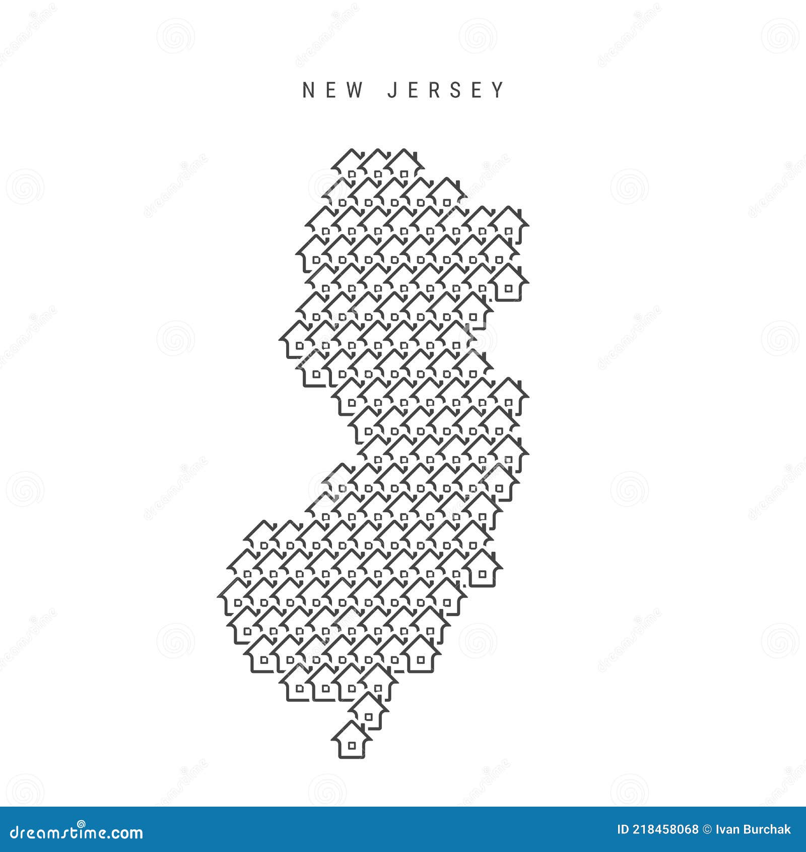 New Jersey Real Estate Property Map. Icons of Houses in the Shape of a ...