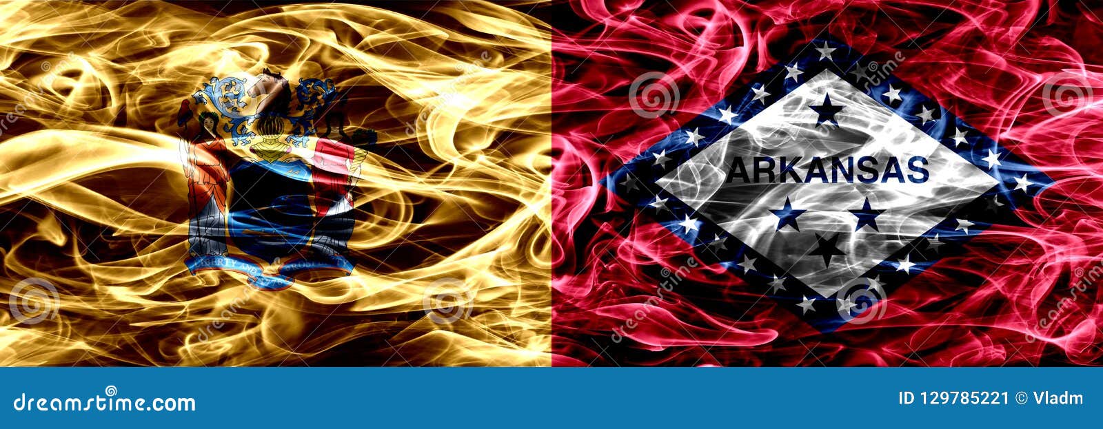 New Jersey Vs Arkansas Colorful Concept Smoke Flags Placed Side by Side