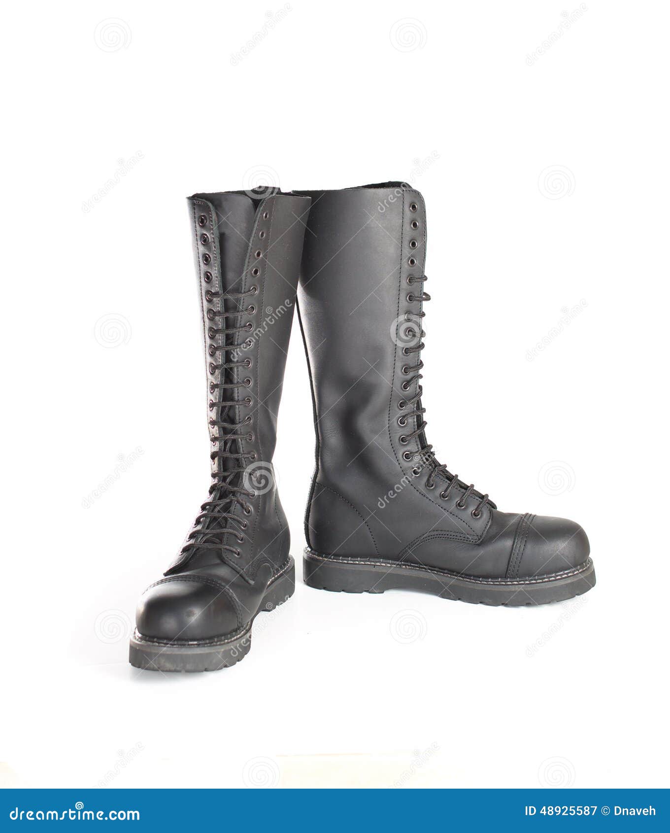 New Knee High Lace Up Black Combat Boots Stock Image Image Of