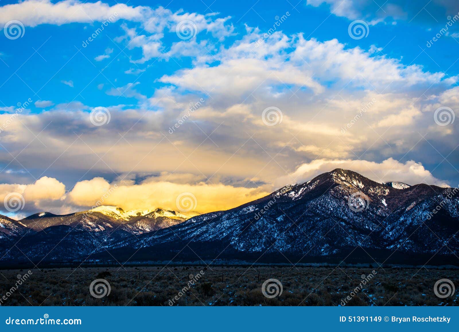 new mexico sangre de cristo taos mountains with snow sunset