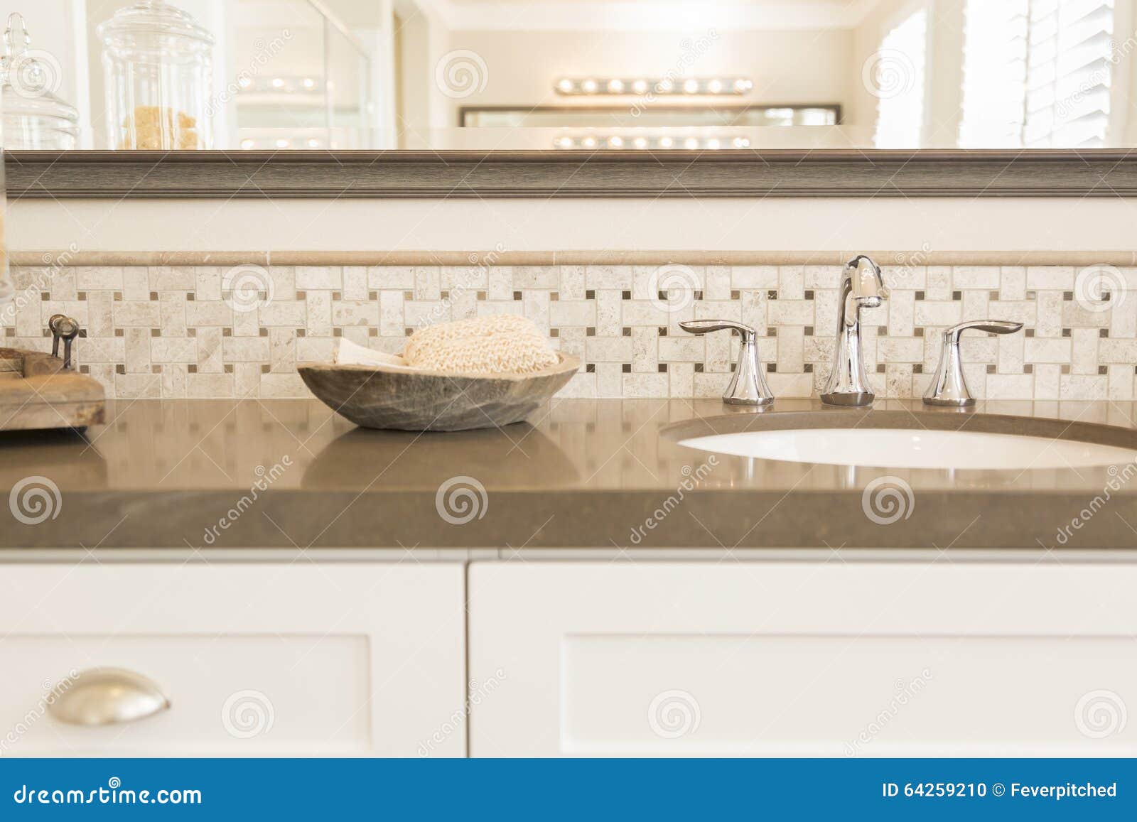 new modern bathroom sink, faucet, subway tiles and counter