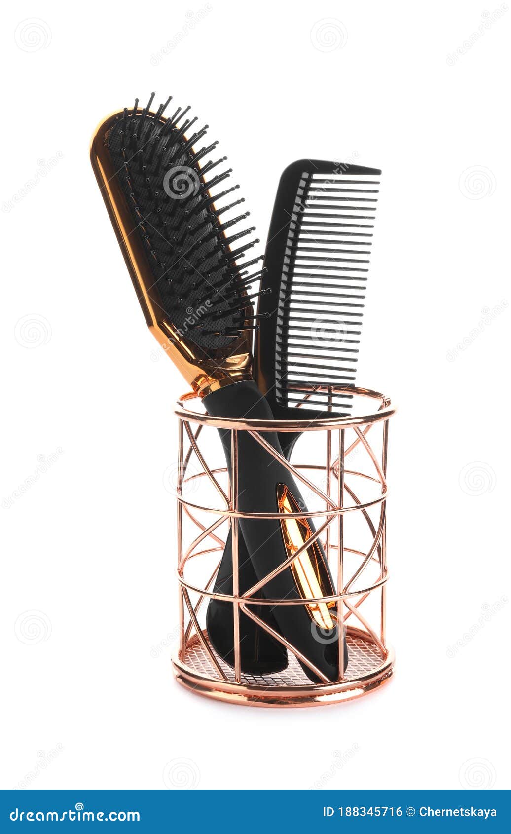 New Modern Hair Brush and Comb in Metal Holder Isolated Stock Photo - Image  of comb, lifestyle: 188345716