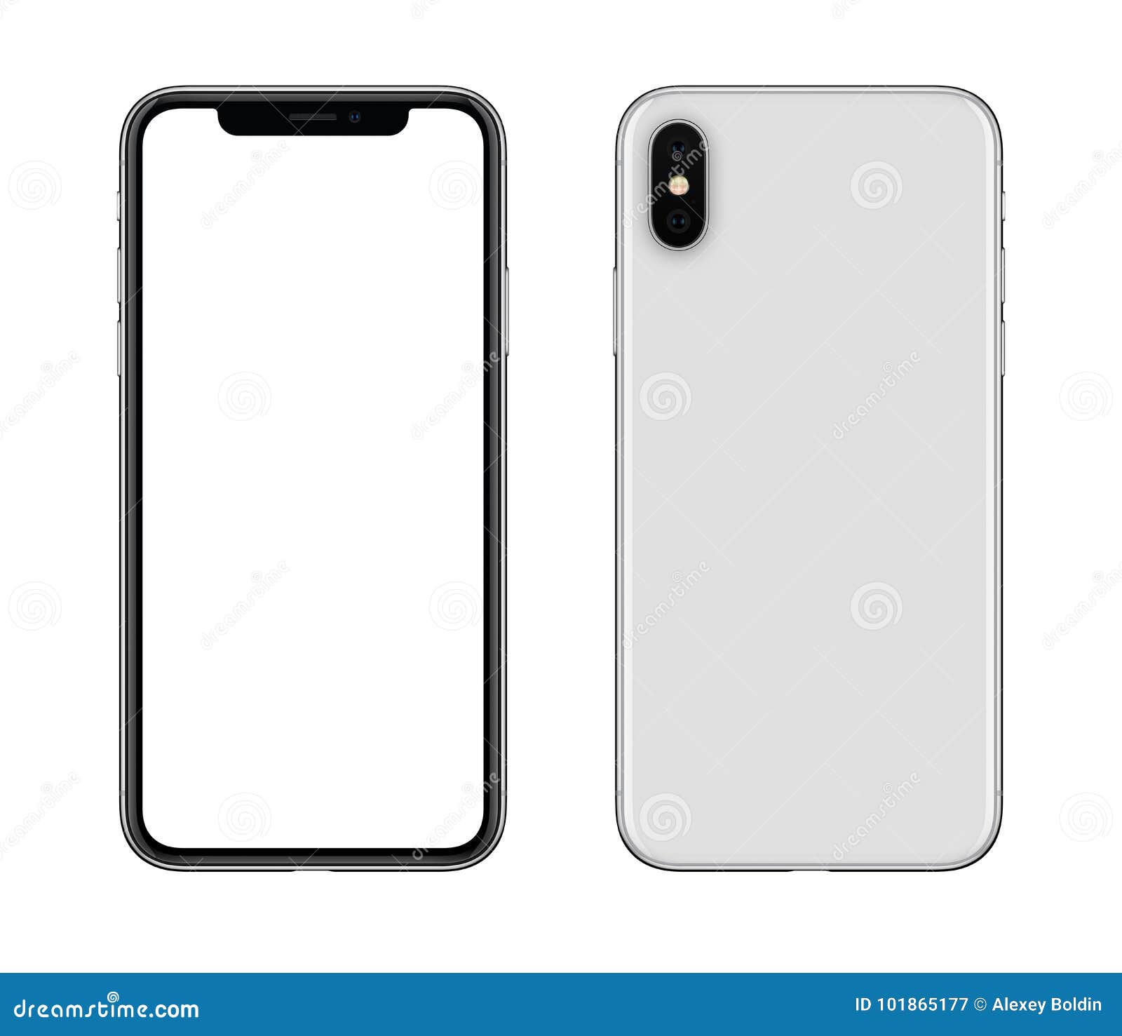 new modern white smartphone similar to iphone x mockup front and back sides  on white background