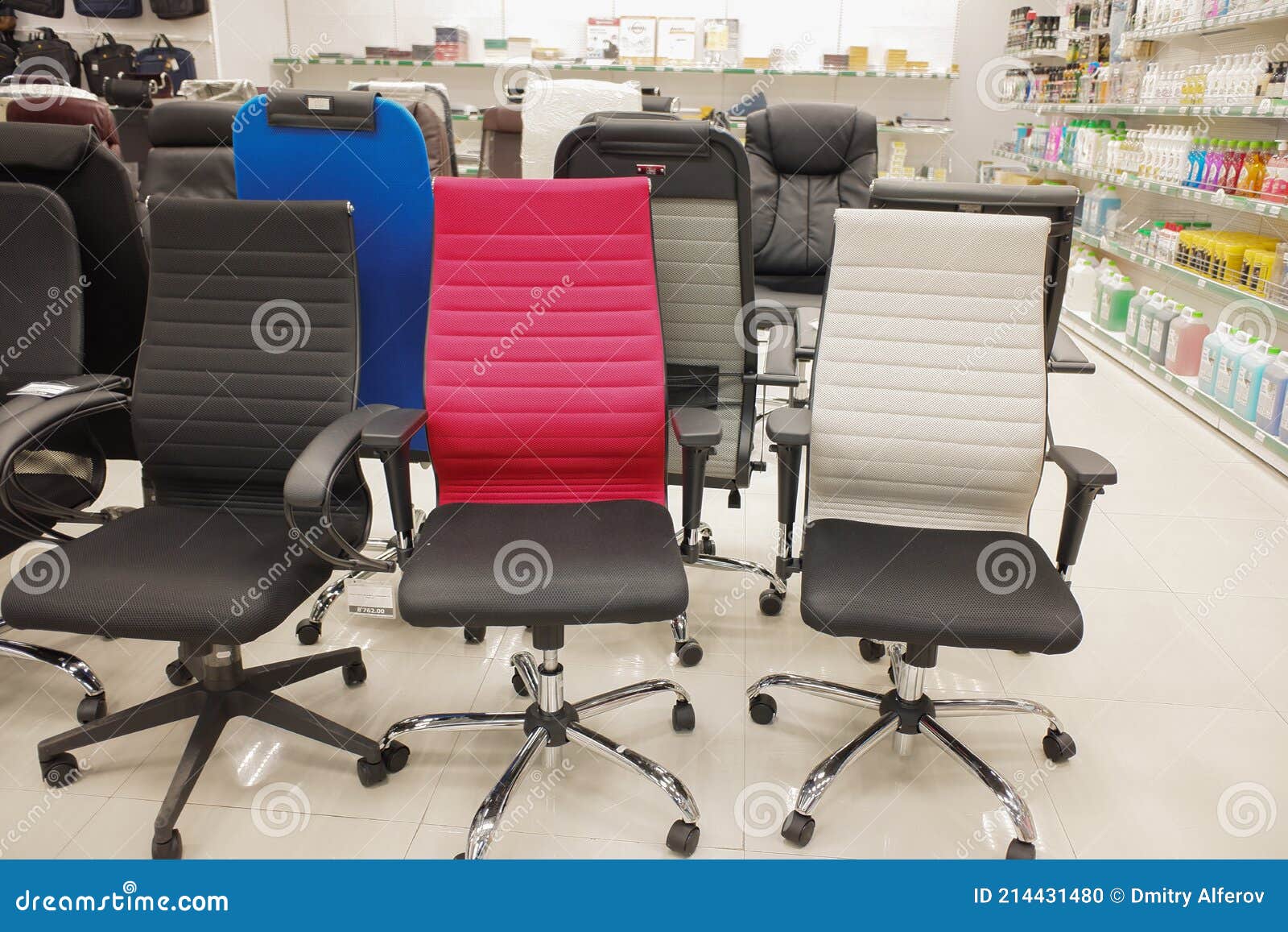 New Office Chairs in the Store. Office Renovation Concept Stock Photo