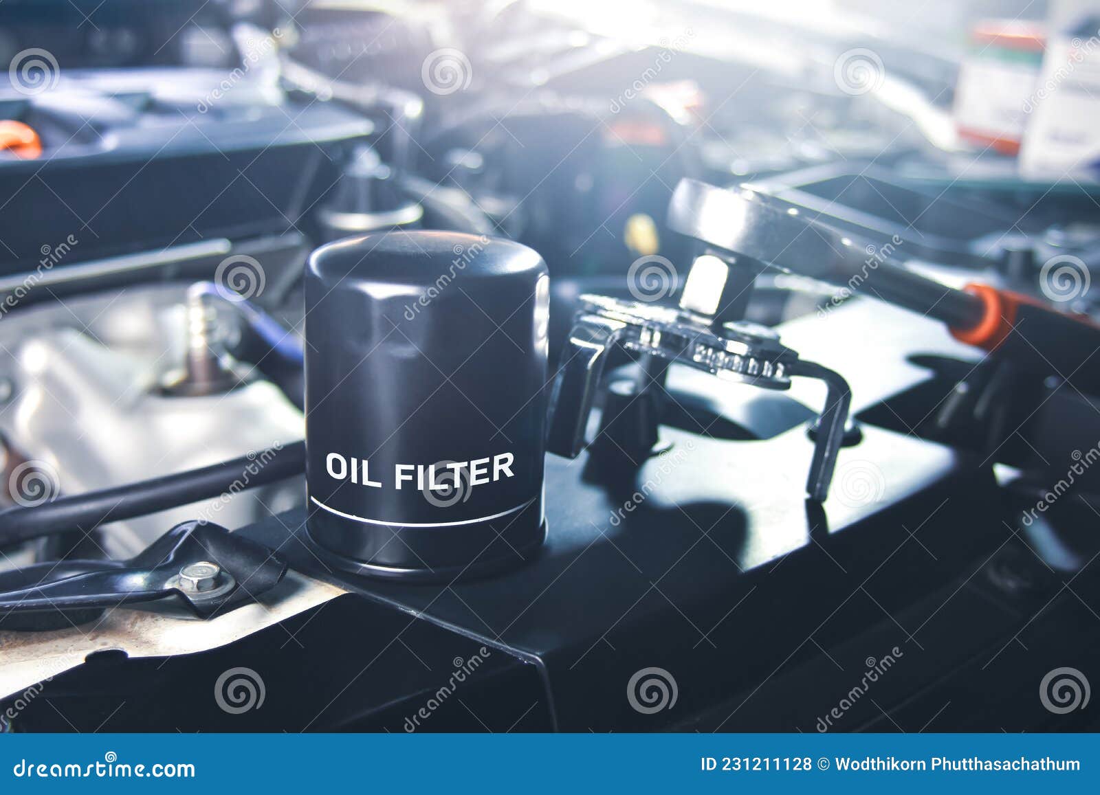 New Oil Filter of the Car for Engine Oil System Maintenance Stock Photo