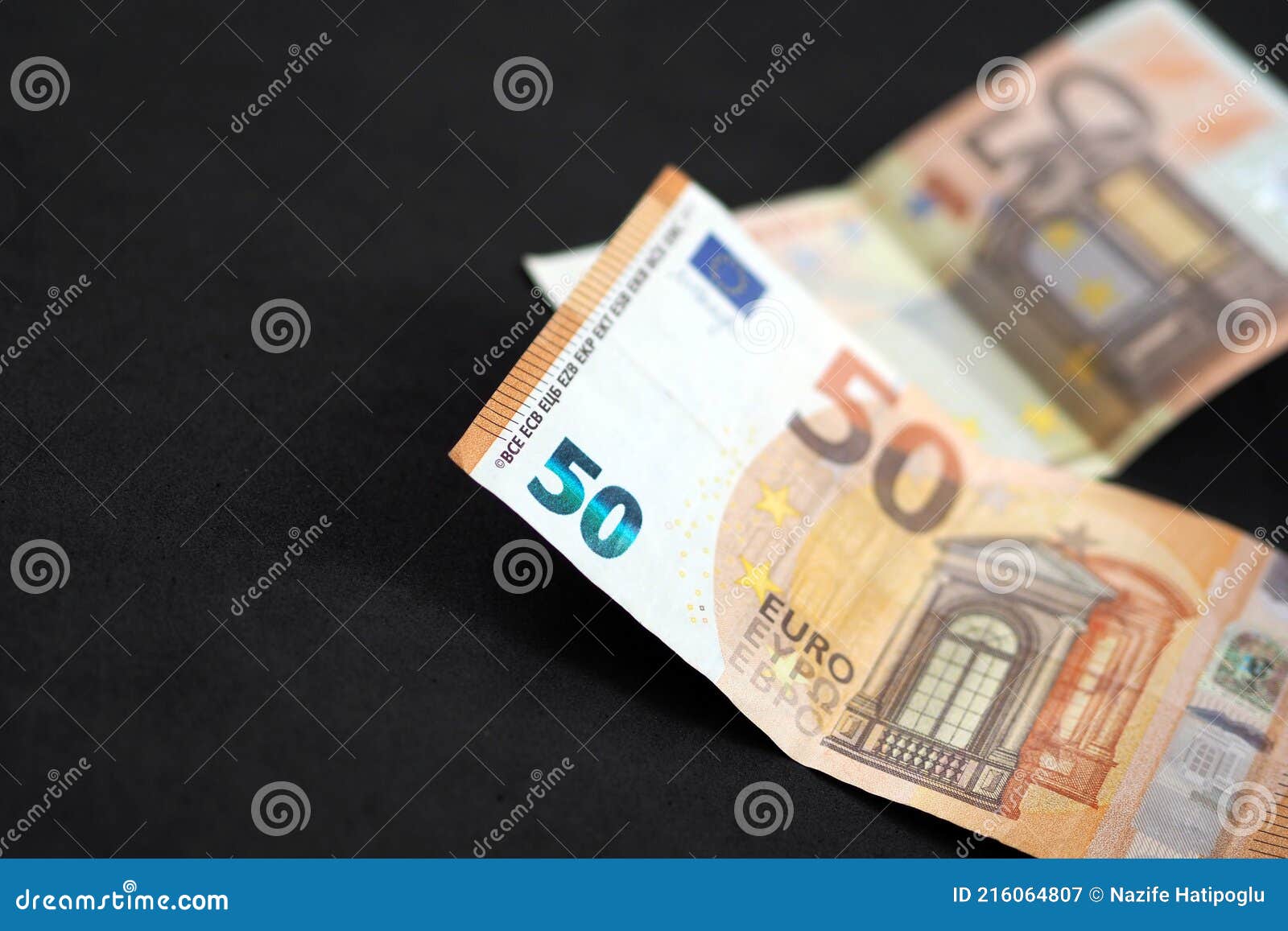 New And Old 50 Euro Banknotes Stand On Black Background Stock Image