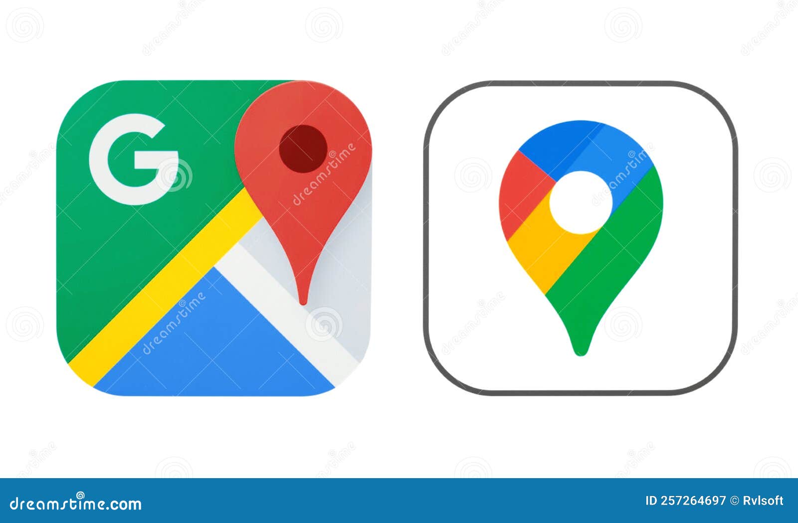 New and old google maps app icons on white background editorial