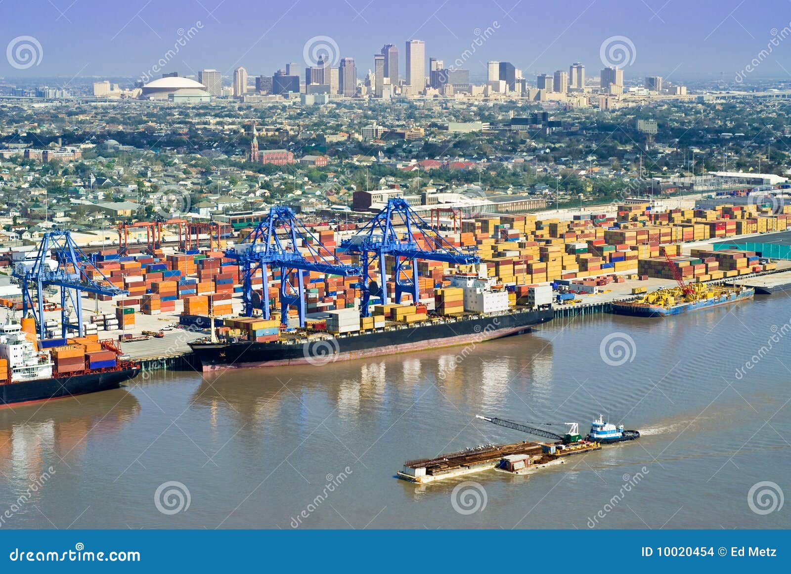 new orleans cityscape with port activity