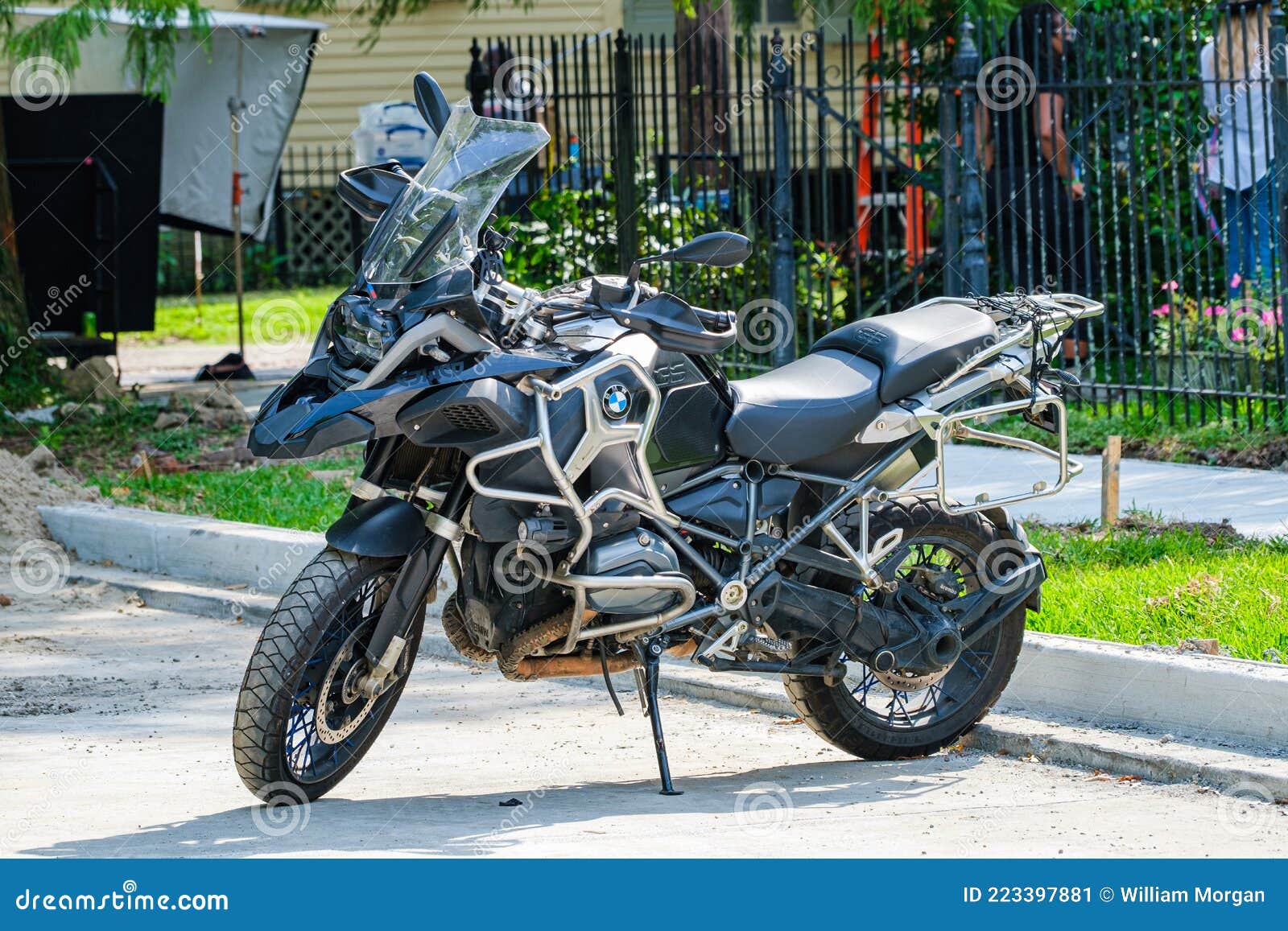 BMW GS Motorcycle Parked in New Orleans Neighborhood Editorial Photo