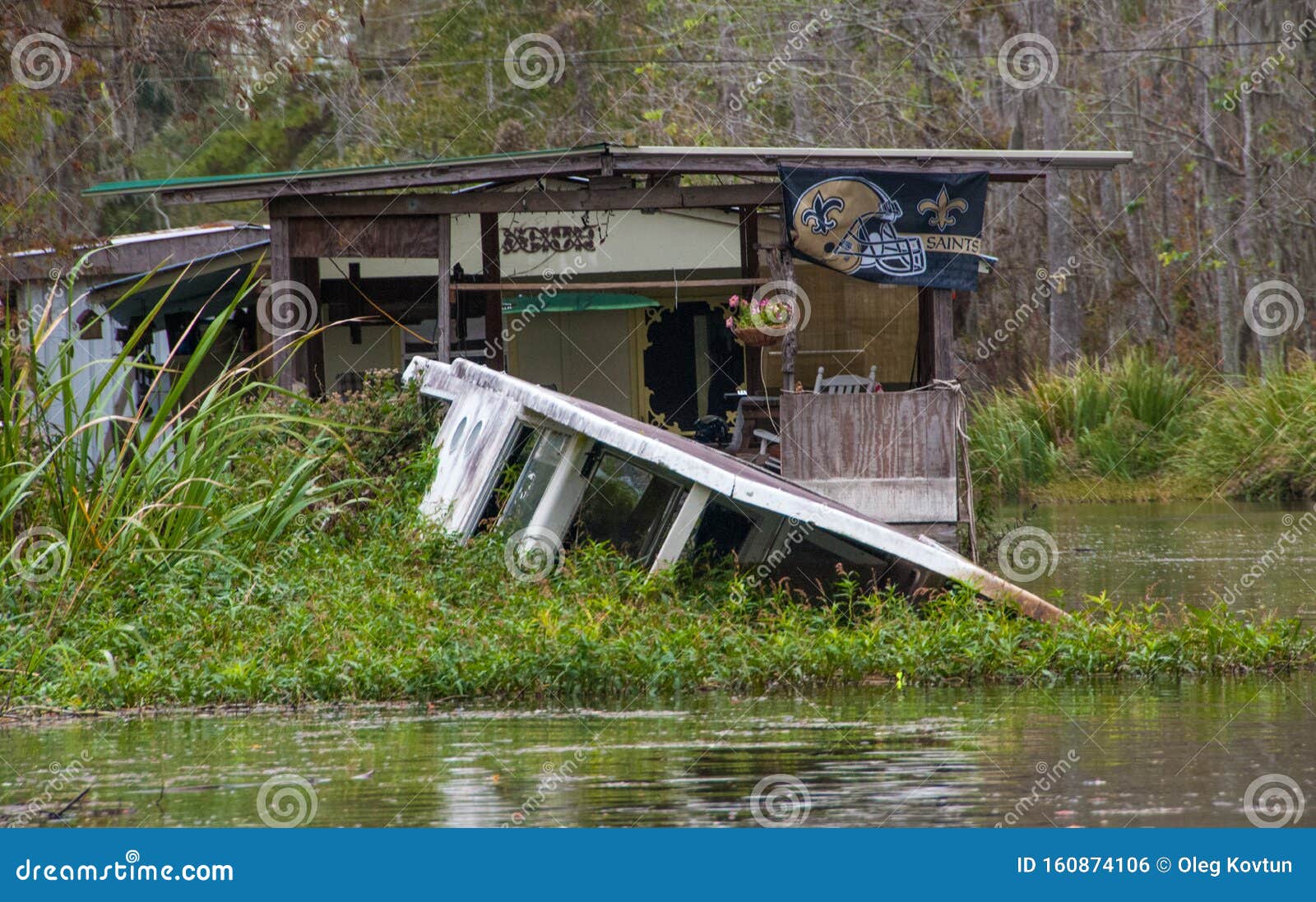 NEW ORLEANS, LOUISIANA - NOVEMBER 26, 2011: Sandy House Broken Down By River Hurricane Sandy ...