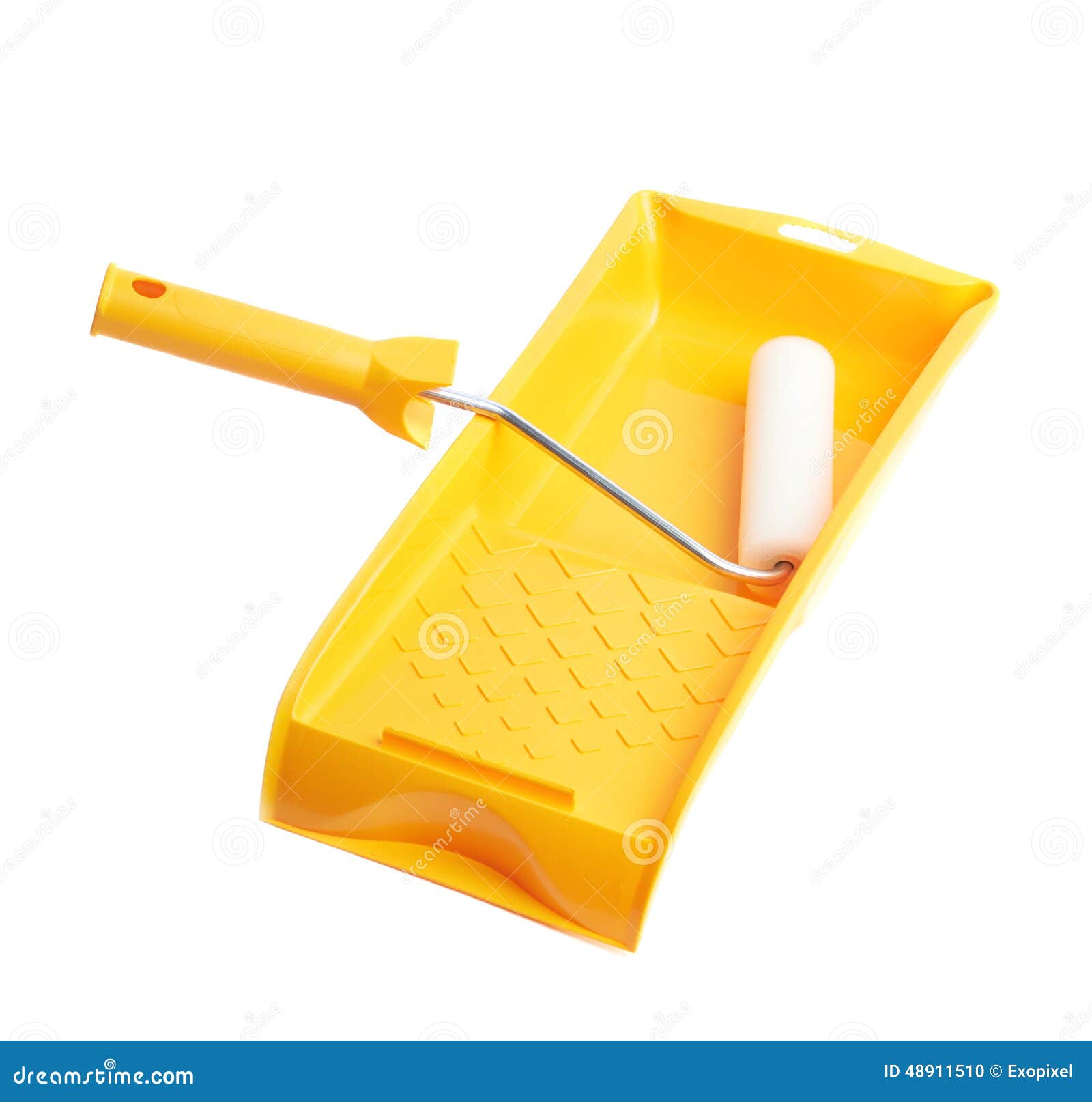 New paint roller in a tray stock photo. Image of equipment 48911510