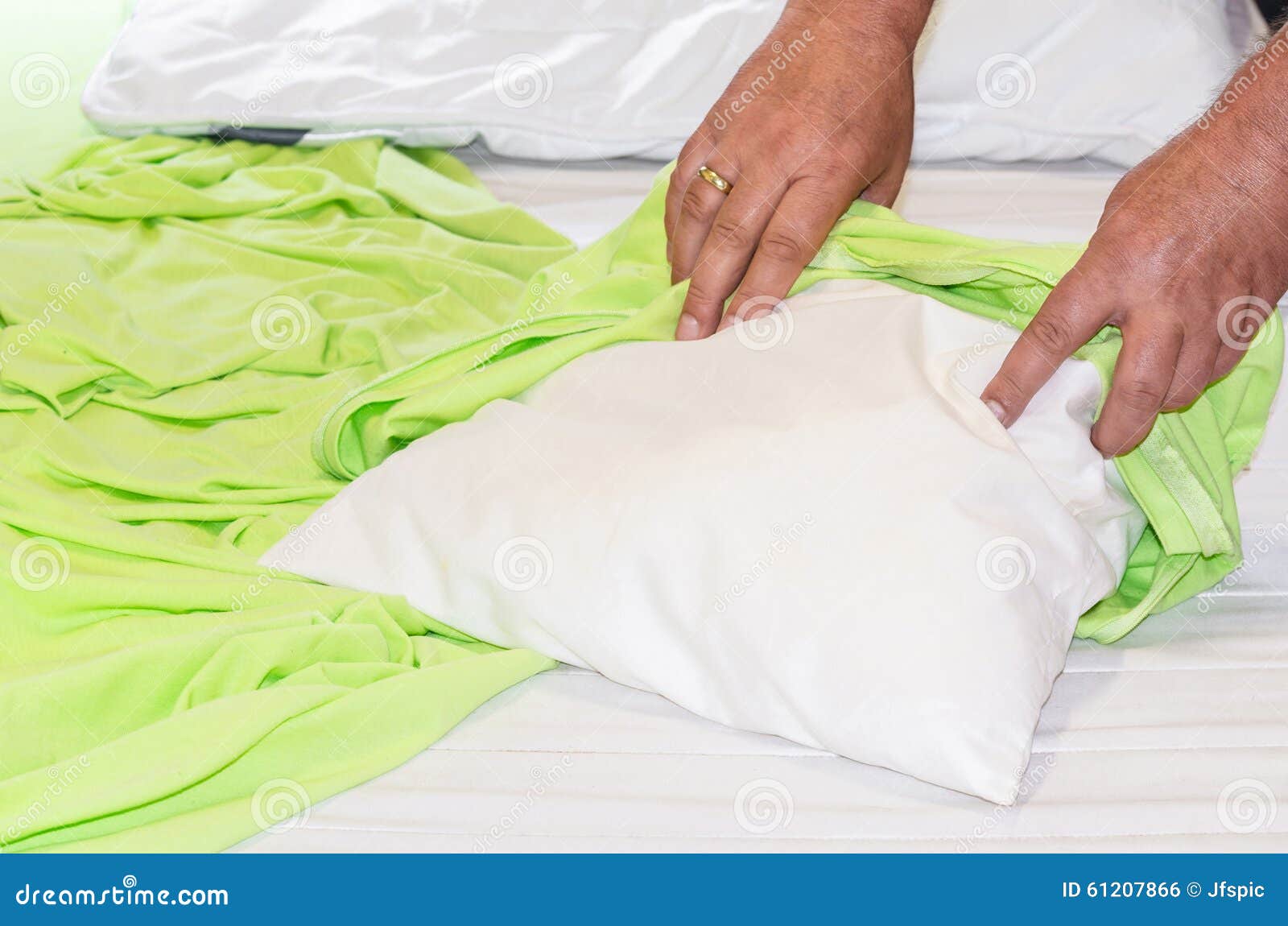 New pillowcase. stock photo. Image of house, hand, disorder 61207866