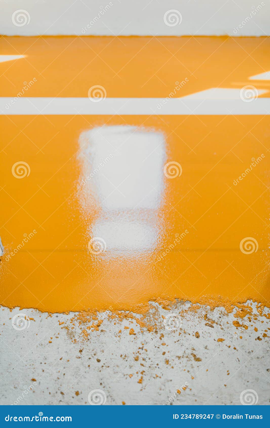 New Polished Concrete Floor Covered with a Layer of Yellow Epoxy Stock