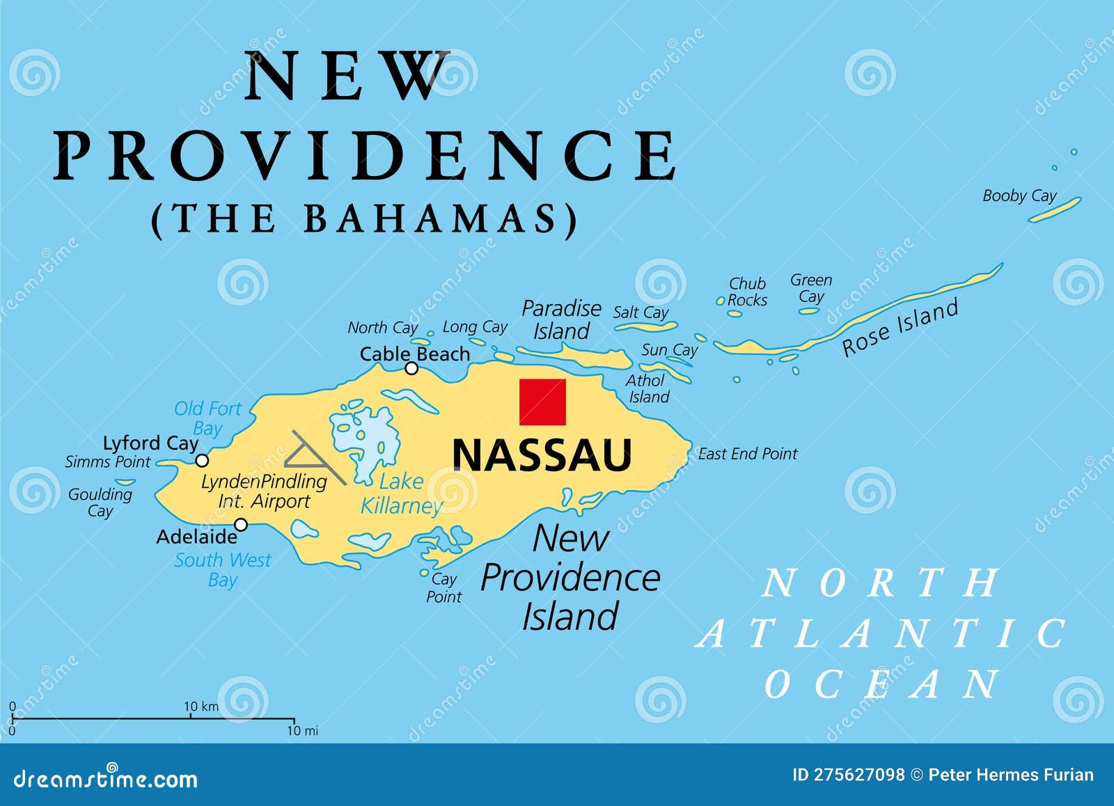 New Providence Island, Gray Political Map, With Nassau, Capital Of The ...