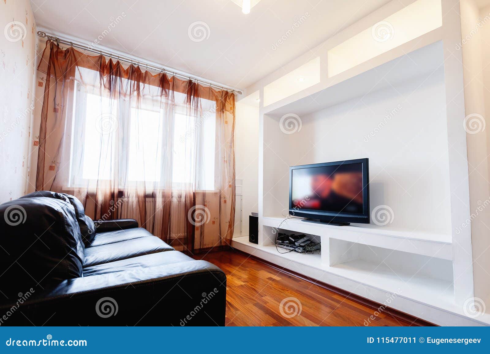 New Room Interior With Black Sofa And Tv Stock Image Image