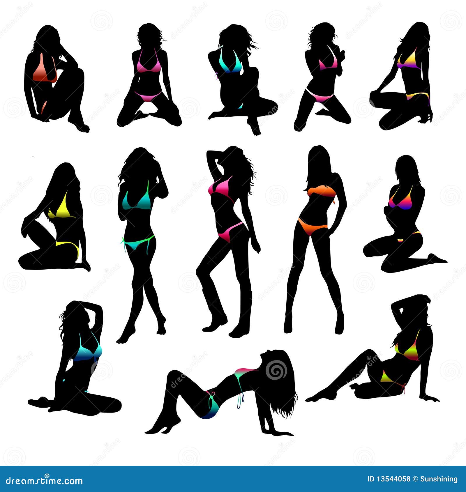 New Set Bikini Girls Silhouettevector Stock Illustration
