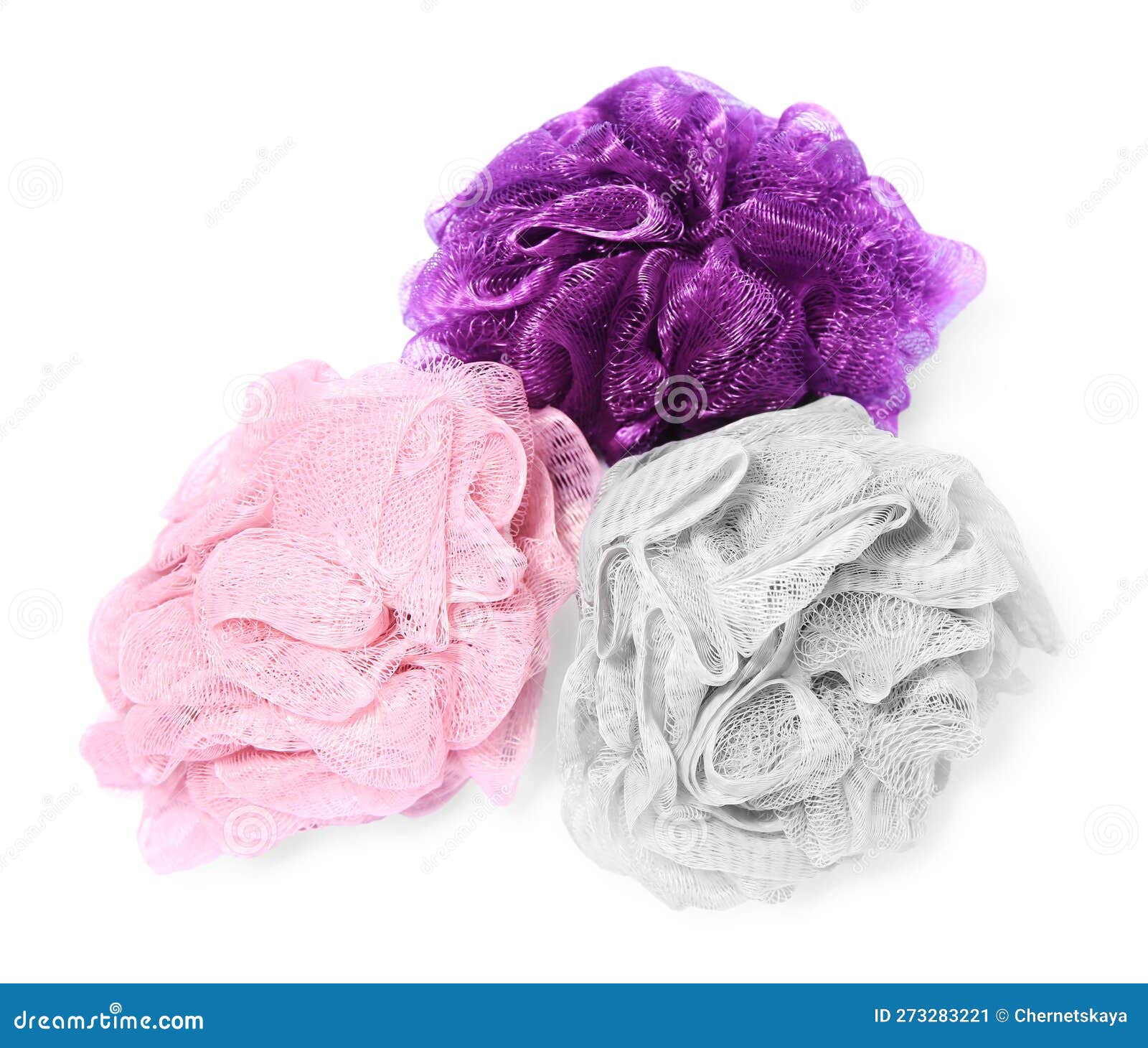 New Shower Puffs on White Background. Personal Hygiene Stock Image