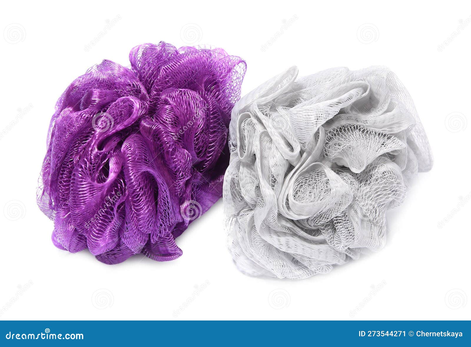 New Shower Puffs on White Background. Personal Hygiene Stock Image