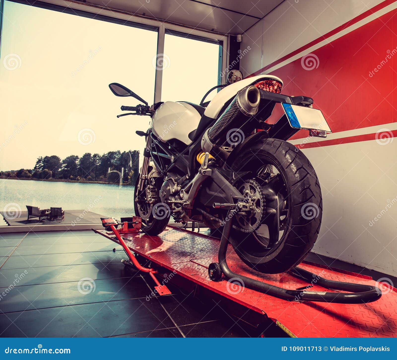 New Sport Motorcycle in a Garage. Stock Image Image of repair