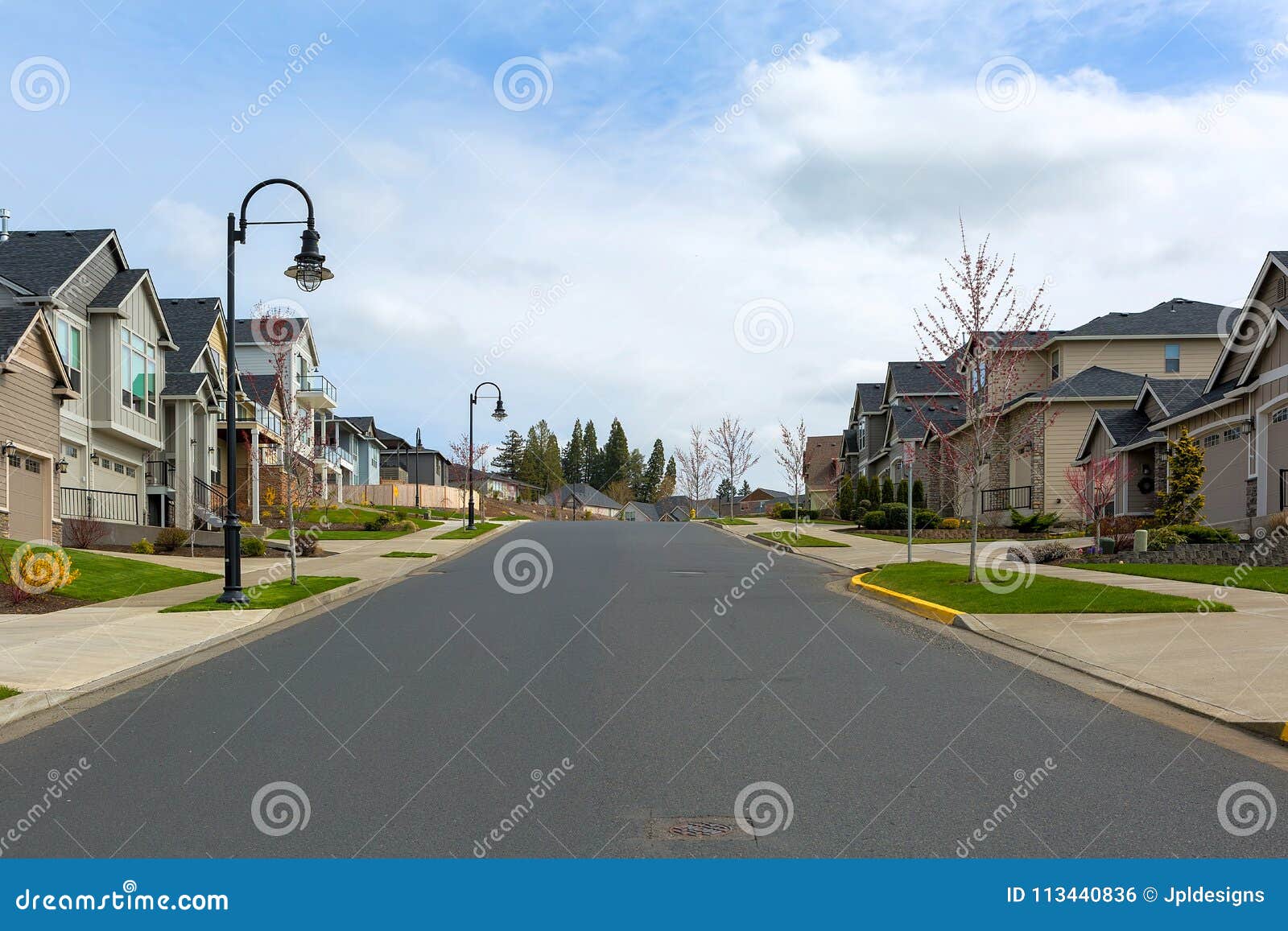 new suburban neighborhood street in north america