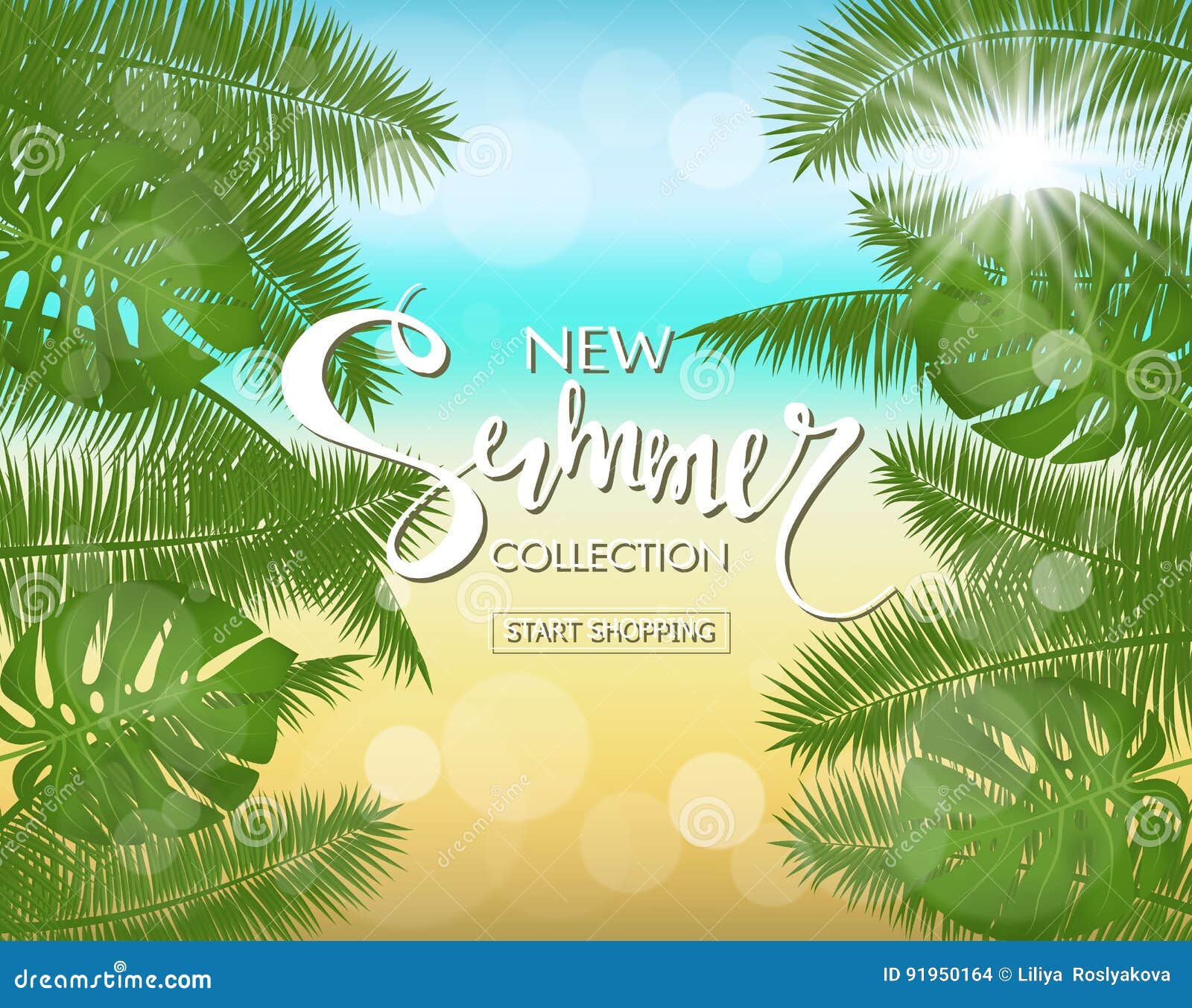 New Summer Collection Sale Banner. Exotic Tropical Background with Leaves  and Plants. Vector Illustration Eps 10 Format Stock Vector - Illustration  of greeting, lettering: 91950164