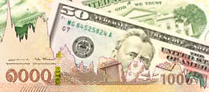 New 1000 Thai Baht Against Us dollar Banknotes With Decline Graph New 1000 Thai Baht Against Us dollar Banknotes With Decline Graph